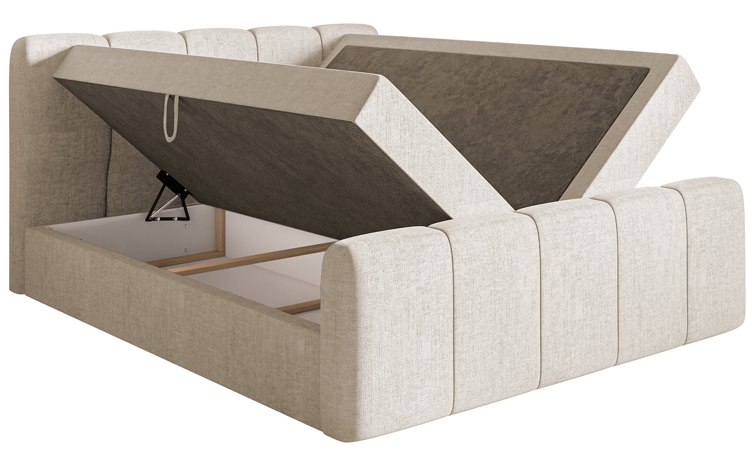 Kontinentalbett 200x200 cm Cloudy II mit Stauraum und Topper, hellbeige Chenille, wasserabweisend