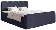 Kontinentales Bett 160x200 cm Cloudy II mit Stauraum und Topper, marineblauer hydrophober Chenillestoff
