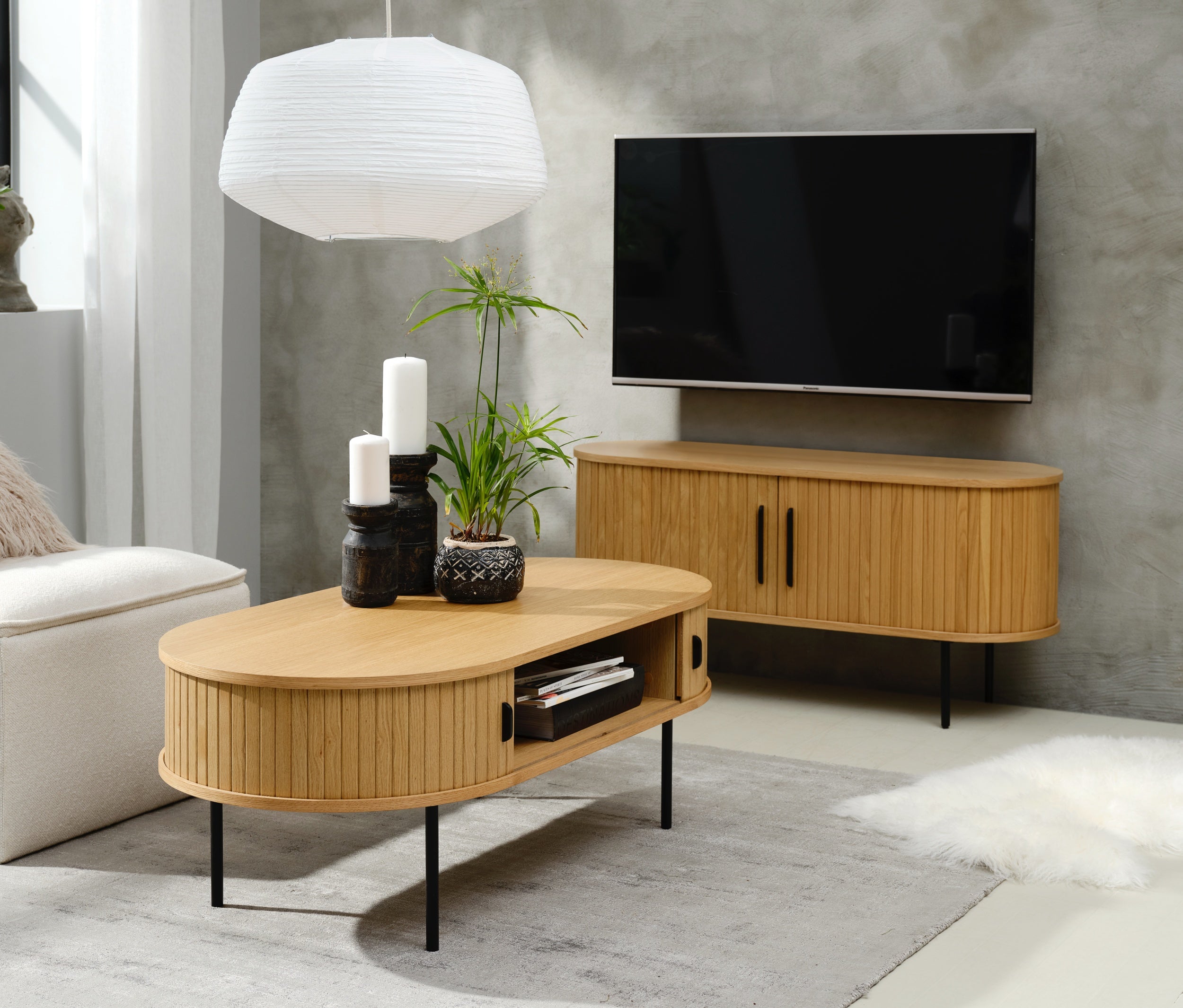 TV-Schrank Gativel 120 cm Lamellen natürliche Eiche