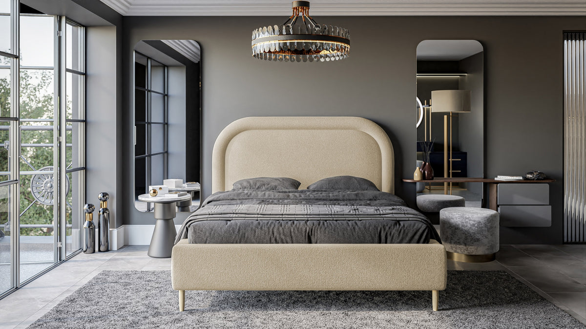 Polstermbett 180x200 cm Loreo mit Stauraum, beige Bouclé