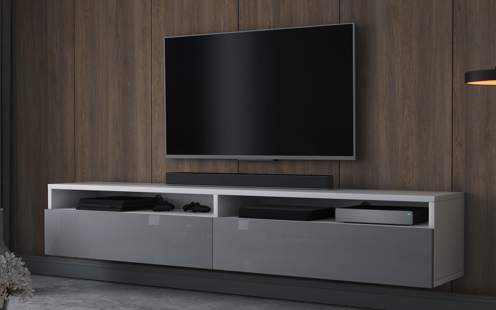 TV-Schrank Rednaw 180 cm Weiß matt / Grau glänzend