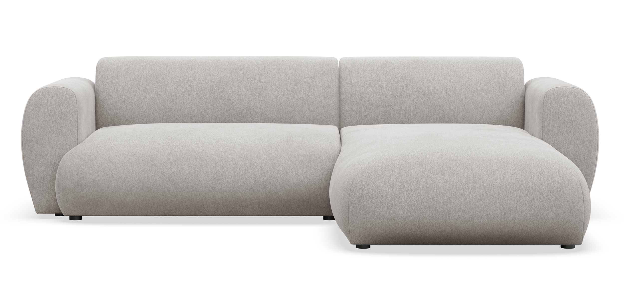Ecksofa mit Schlaffunktion Emia, L-förmig, rechtsseitig, hellgrauer Chenille-Stoff