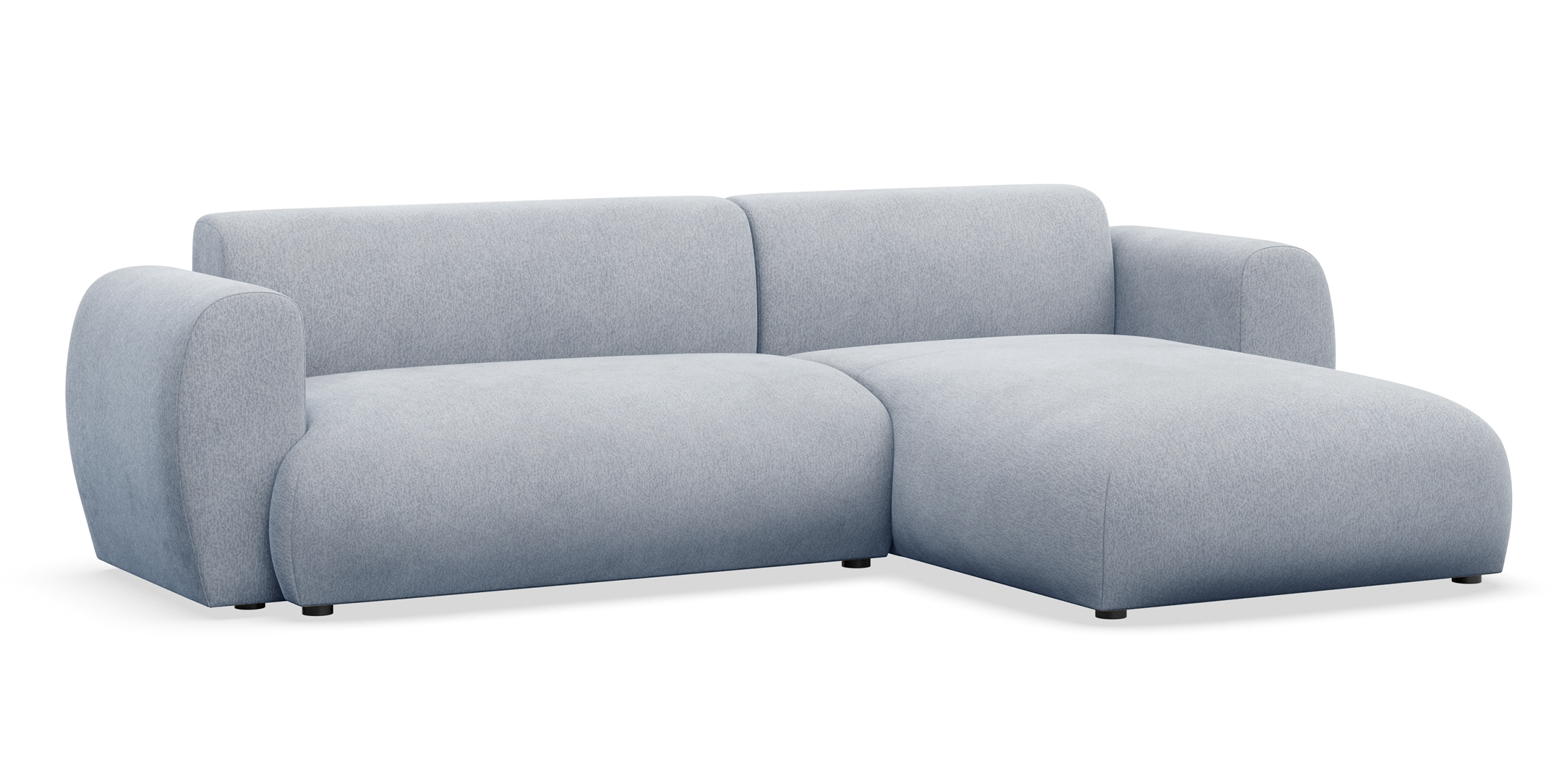 Ecksofa mit Schlaffunktion Emia, L-förmig, rechtsseitig, hellblauer Chenille-Stoff