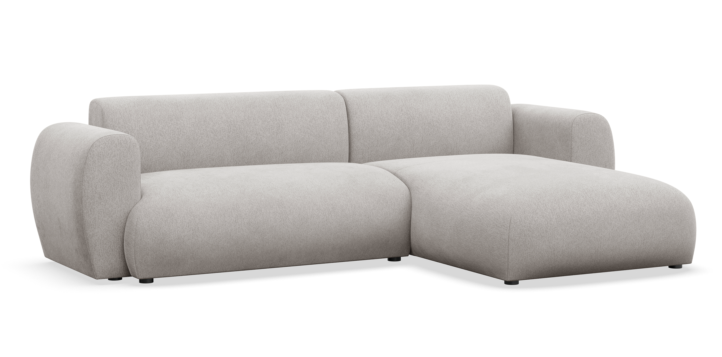 Ecksofa mit Schlaffunktion Emia, L-förmig, rechtsseitig, hellgrauer Chenille-Stoff