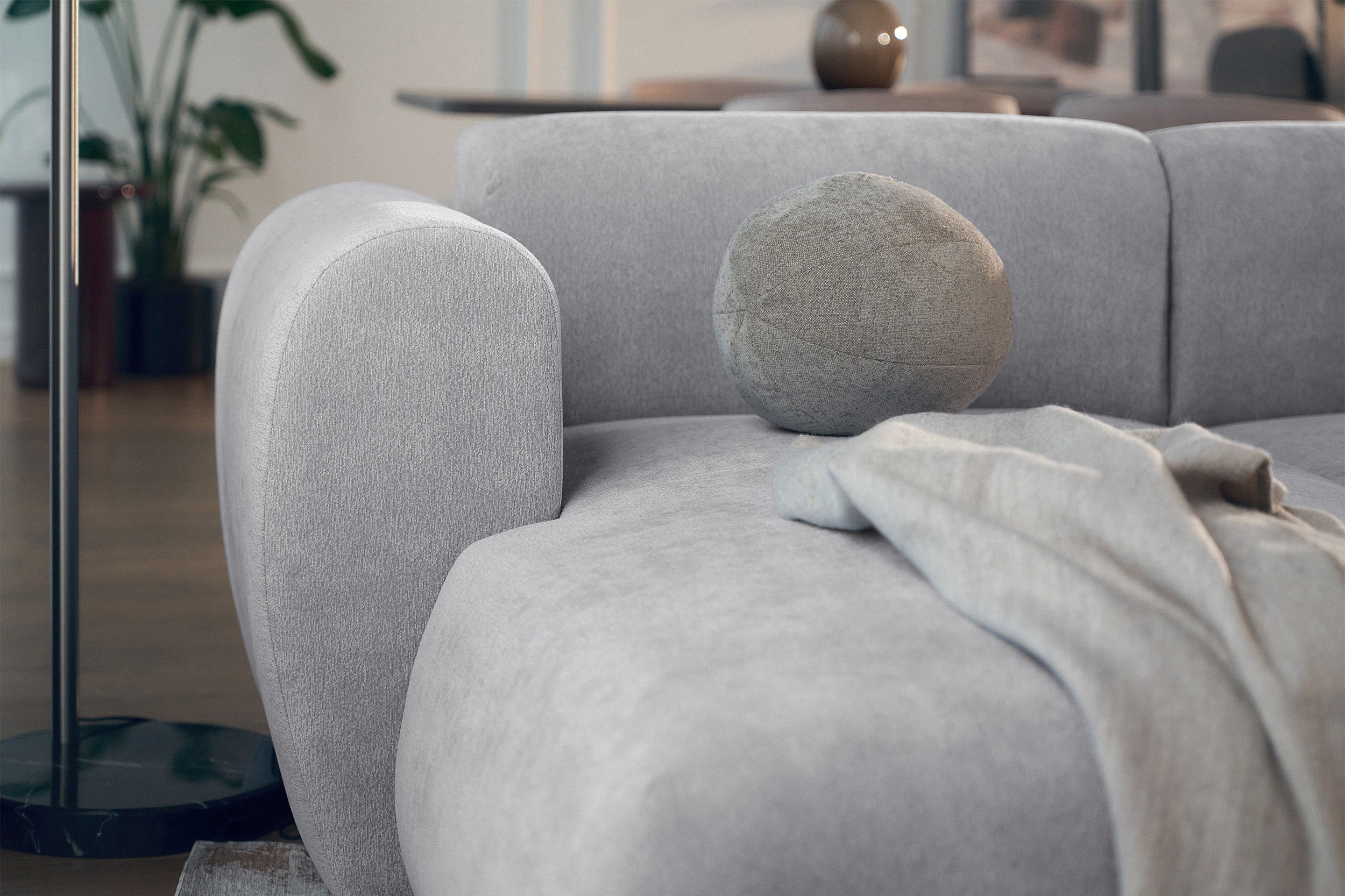 Ecksofa mit Schlaffunktion Emia, L-förmig, linksseitig, grau, Chenille