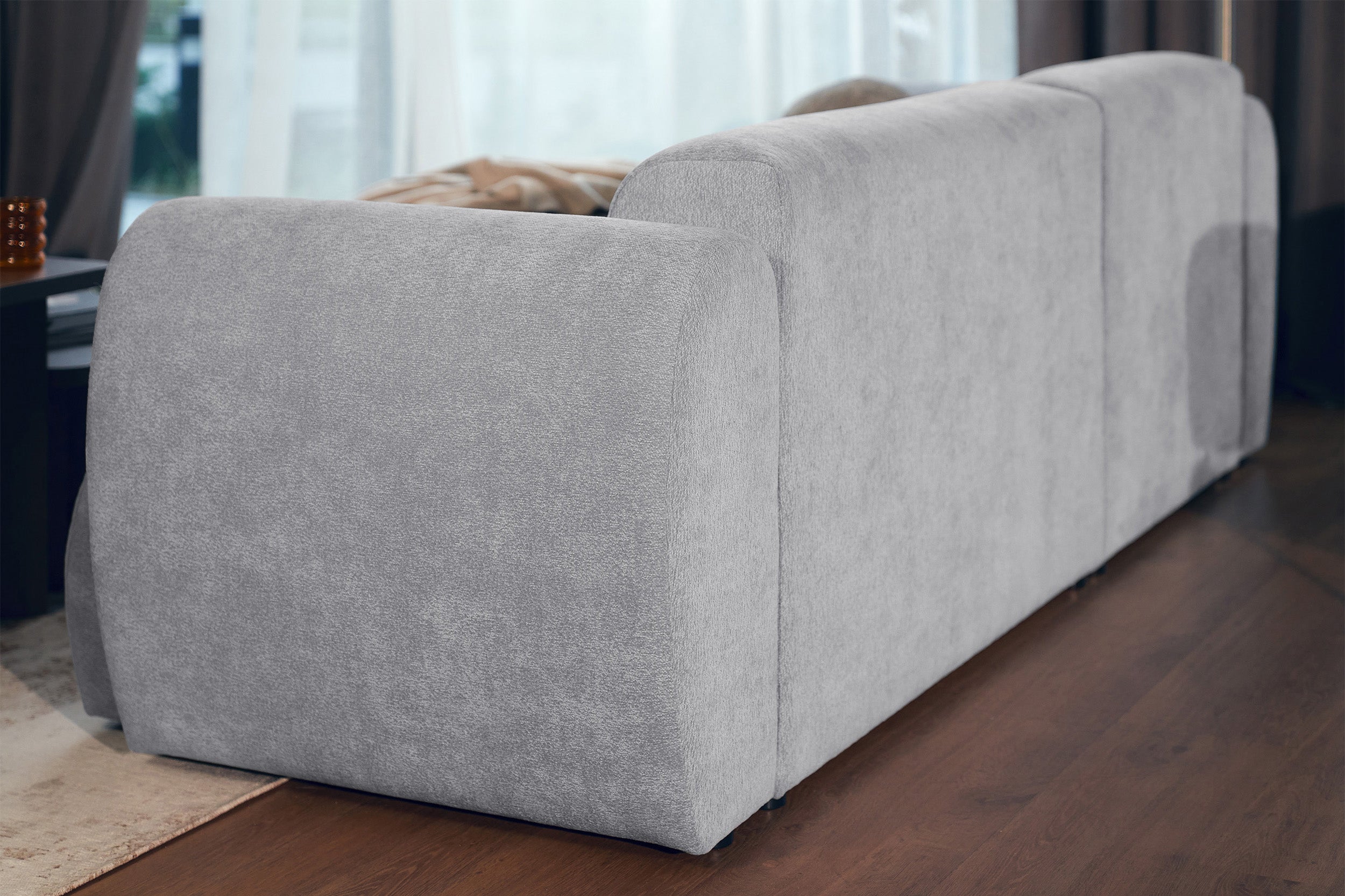 Ecksofa mit Schlaffunktion Emia, L-förmig, linksseitig, grau, Chenille