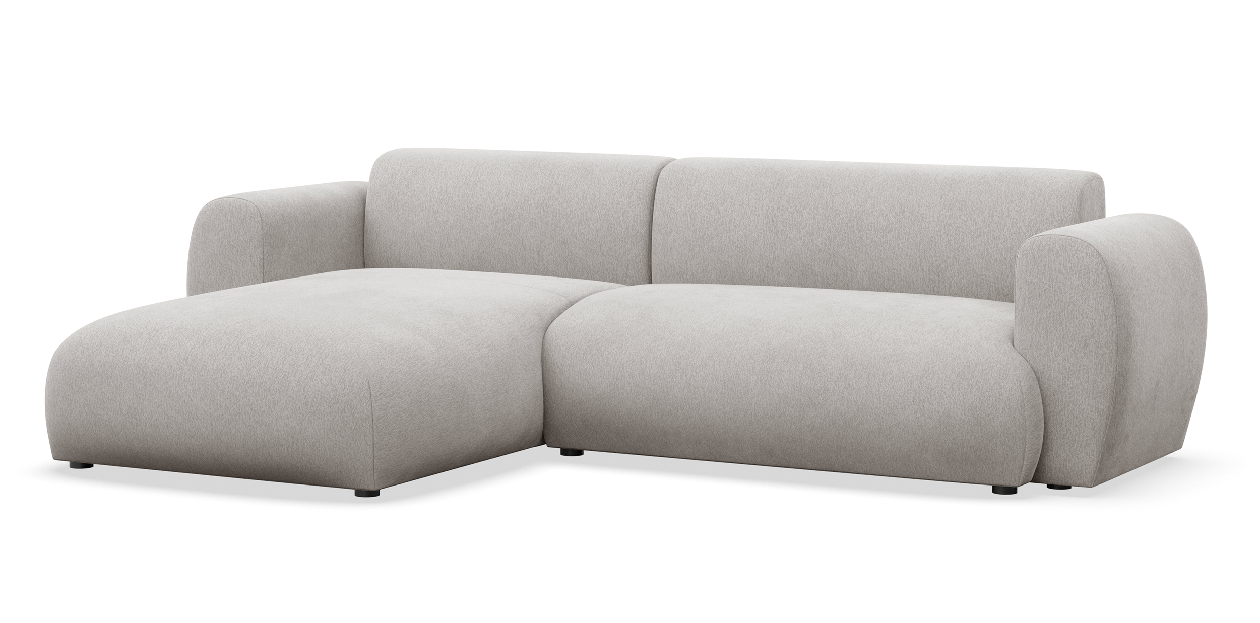 Ecksofa mit Schlaffunktion Emia, L-förmig, linksseitig, hellgrauer Chenillestoff