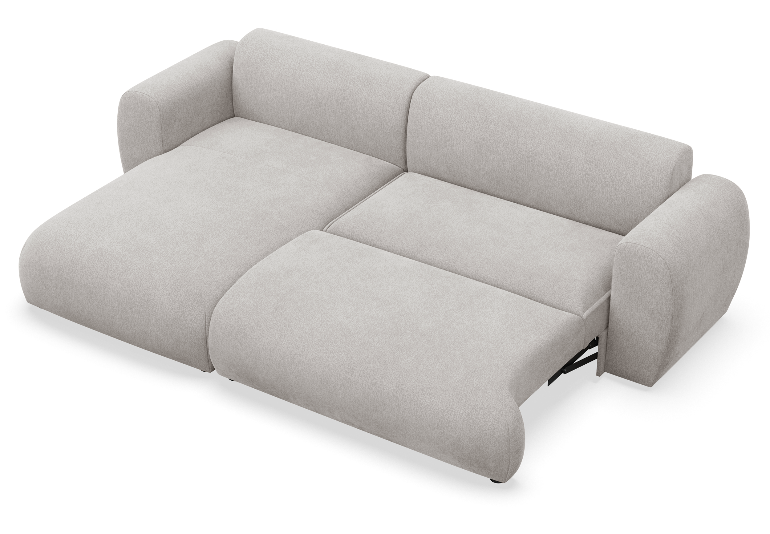 Ecksofa mit Schlaffunktion Emia, L-förmig, linksseitig, hellgrauer Chenillestoff