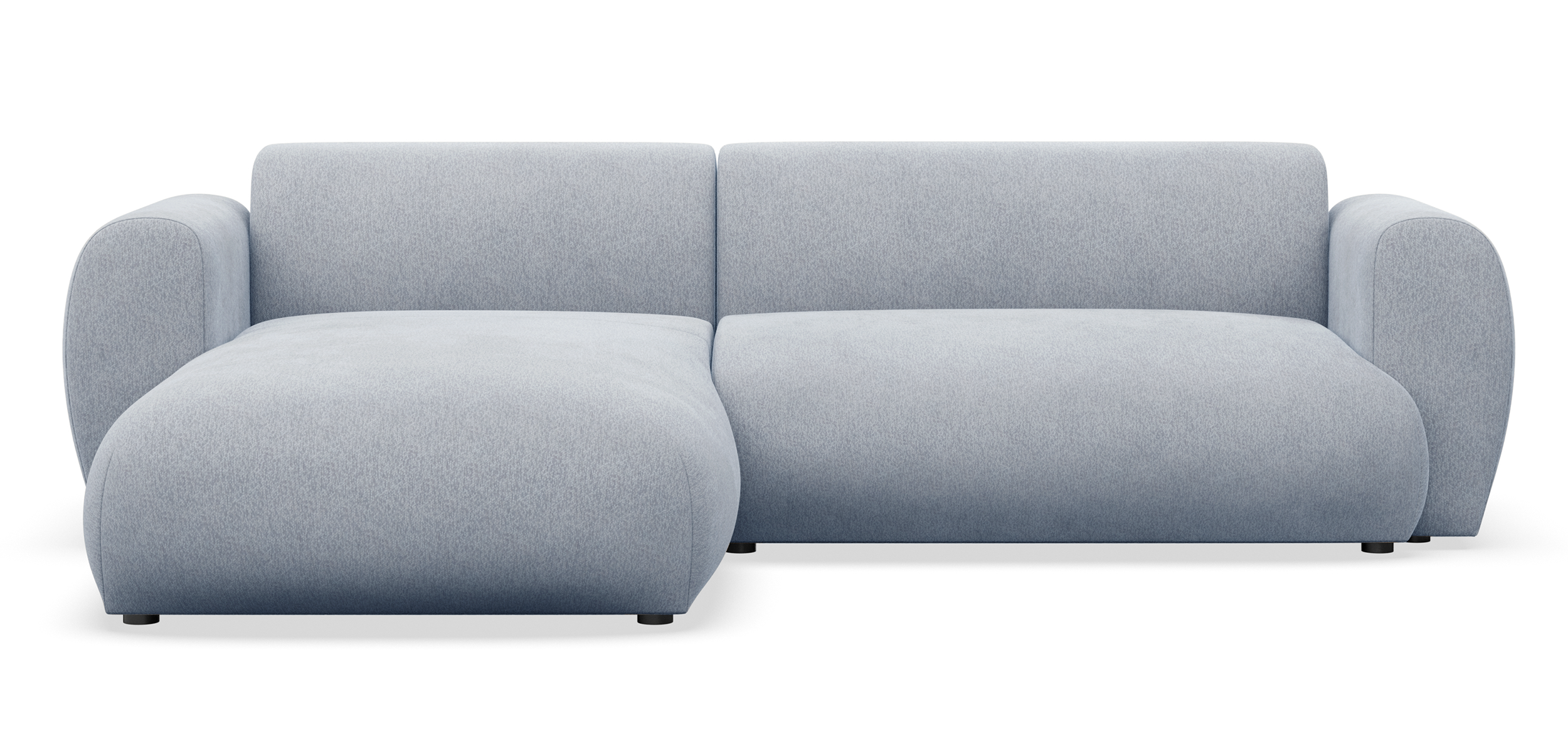 Ecksofa mit Schlaffunktion Emia, L-förmig, linksseitig, hellblauer Chenille-Bezug