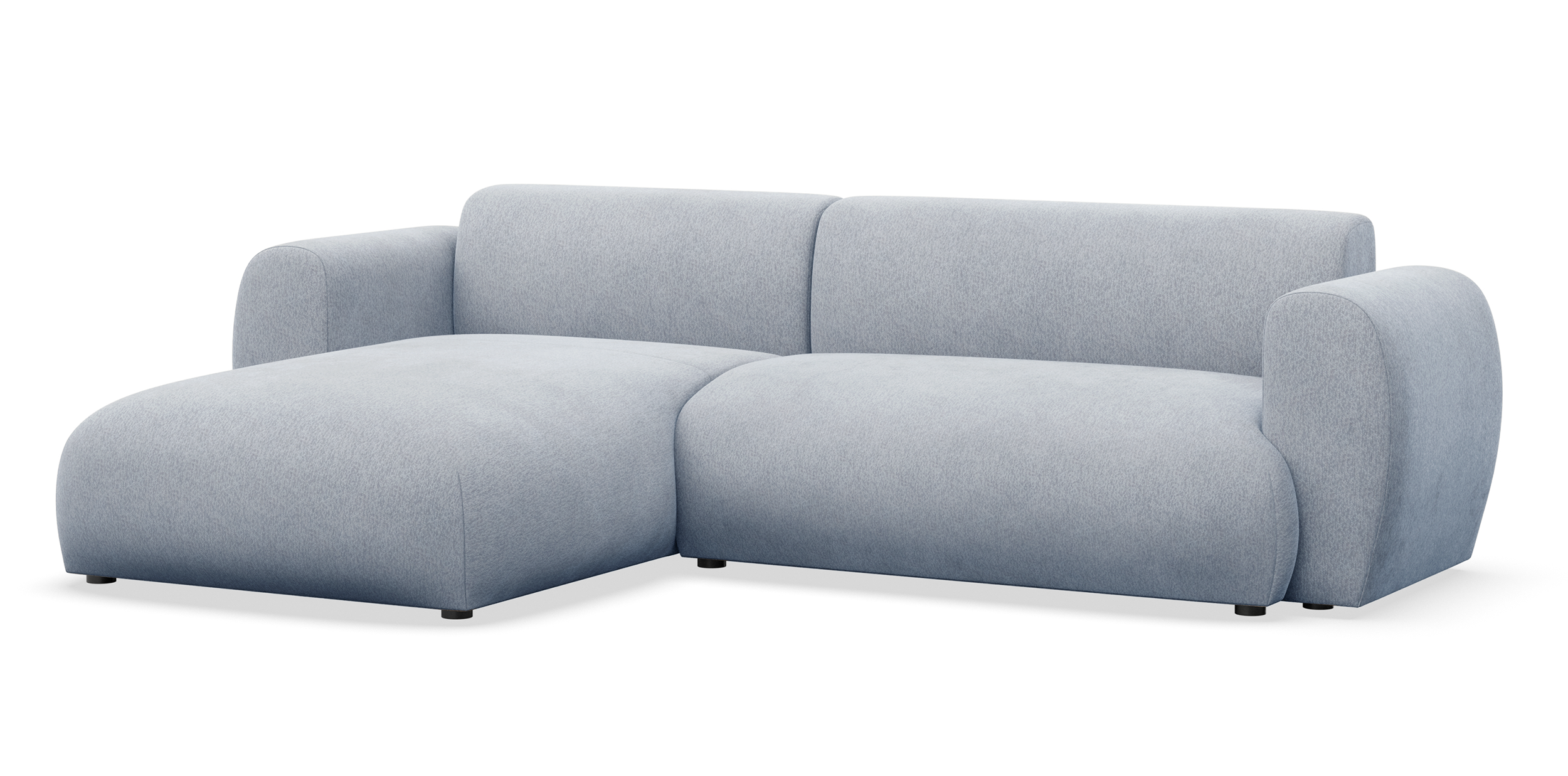 Ecksofa mit Schlaffunktion Emia, L-förmig, linksseitig, hellblauer Chenille-Bezug