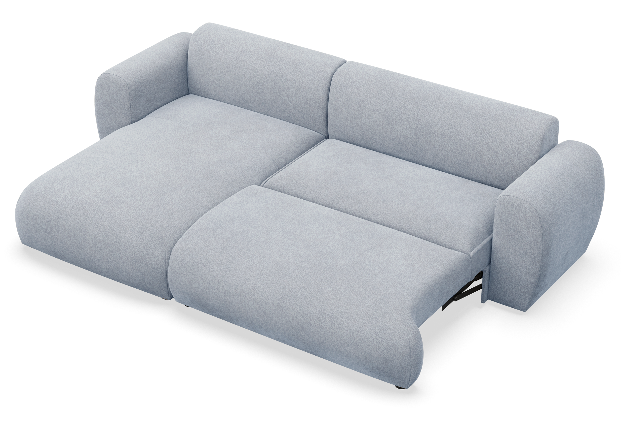 Ecksofa mit Schlaffunktion Emia, L-förmig, linksseitig, hellblauer Chenille-Bezug