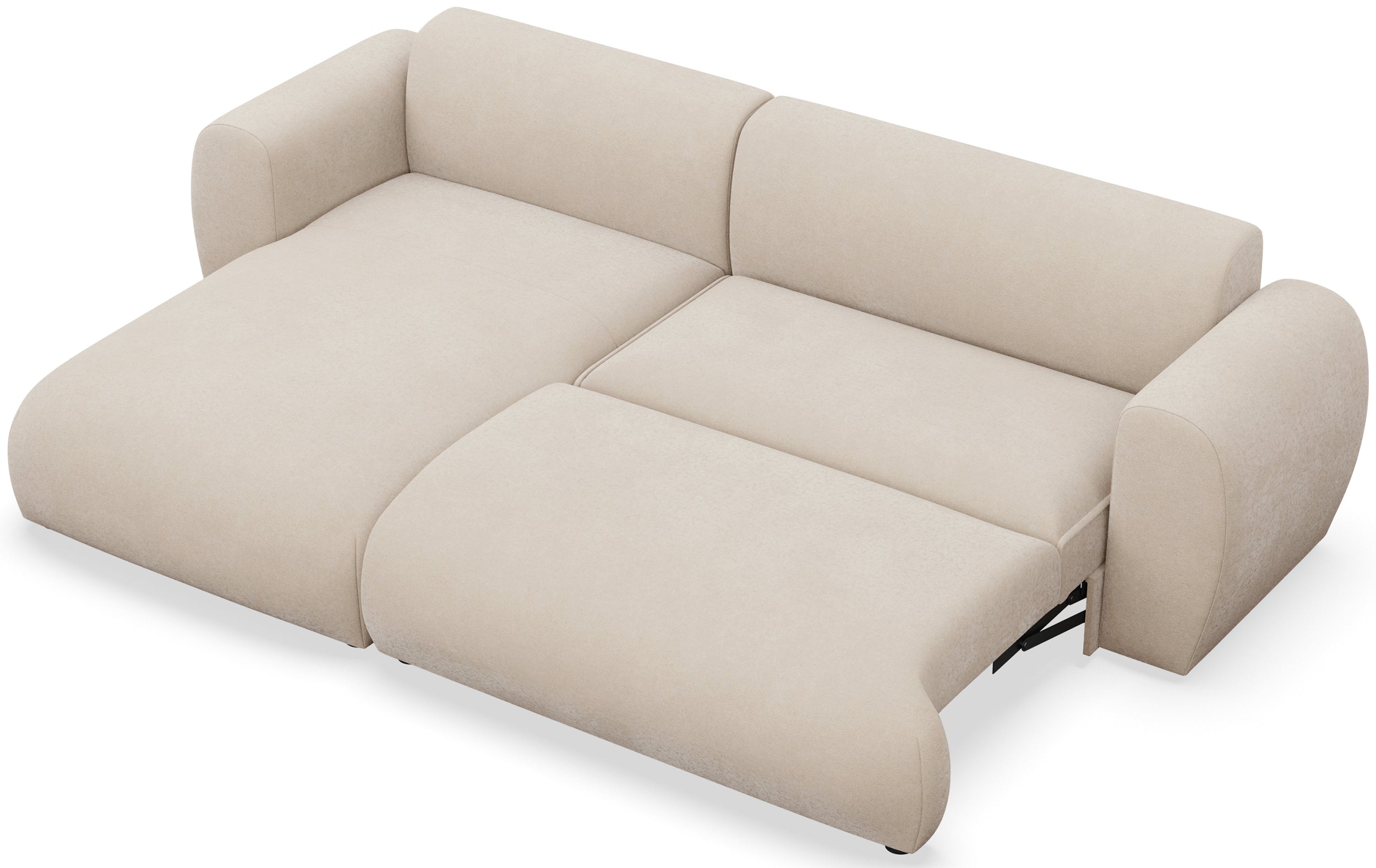 Ecksofa mit Schlaffunktion Emia, L-förmig, linksseitig, cremefarben, pflegeleichter Chenillestoff