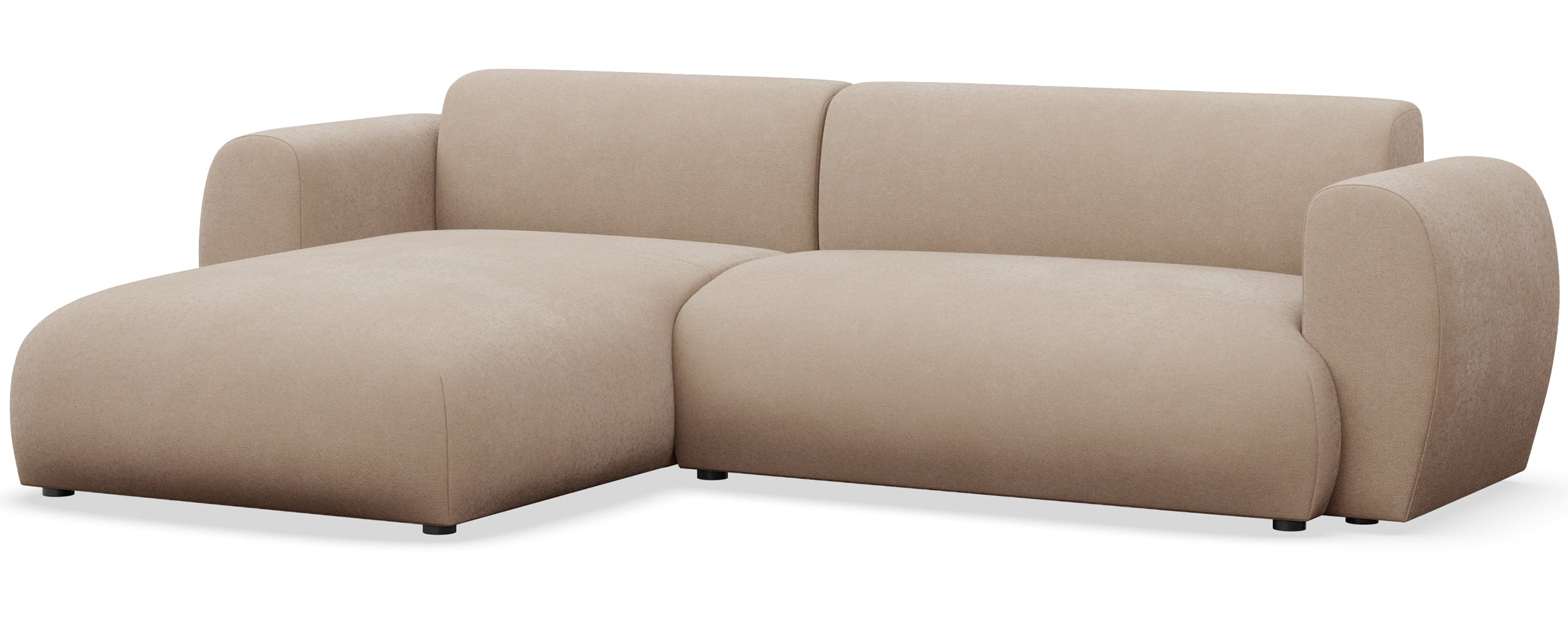 Ecksofa mit Schlafunktion Emia, L-förmig, linksseitig, beige, pflegeleichter Chenillestoff