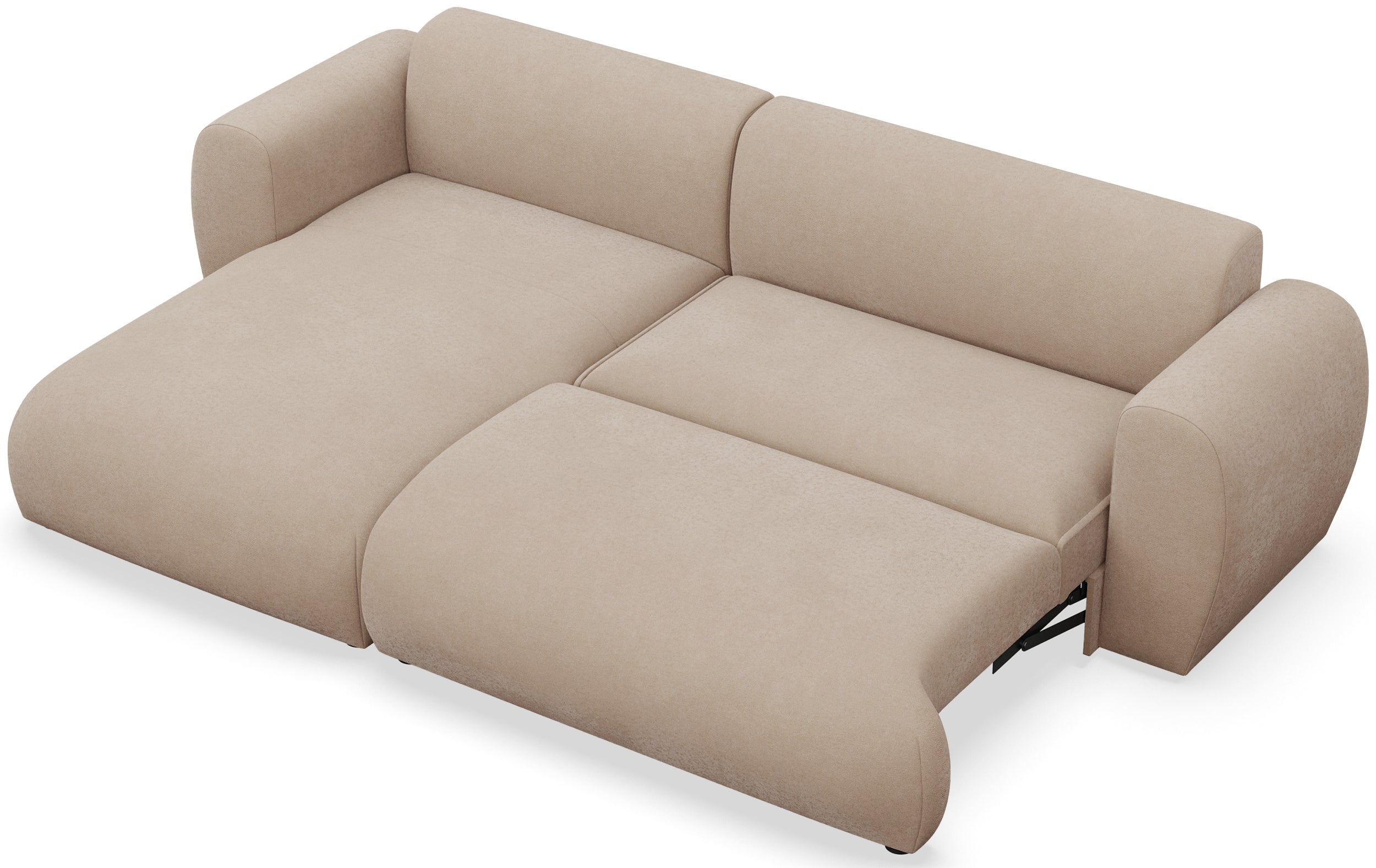 Ecksofa mit Schlafunktion Emia, L-förmig, linksseitig, beige, pflegeleichter Chenillestoff