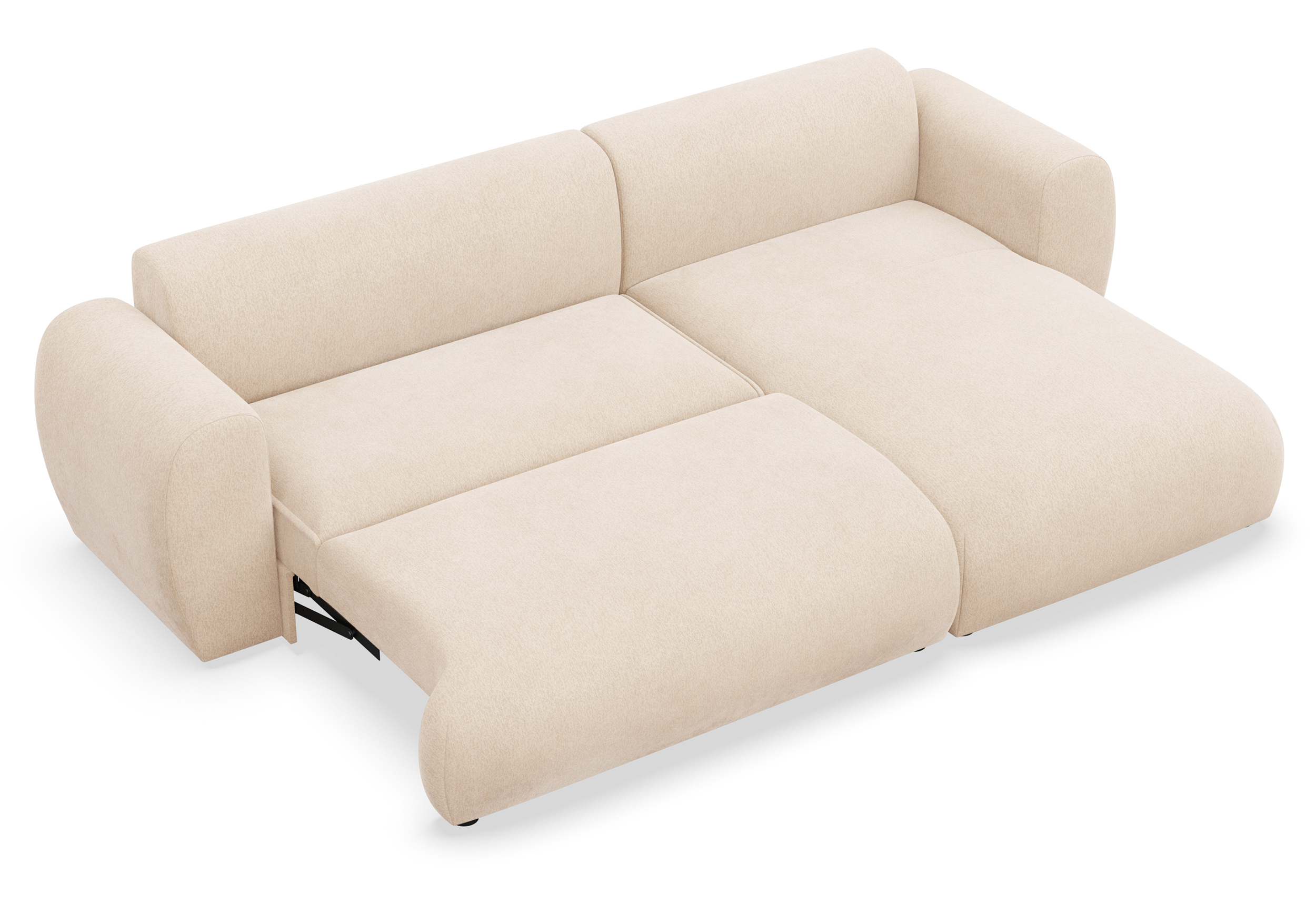 Ecksofa mit Schlaffunktion Emia, L-förmig, rechtsseitig, hellbeige Chenille