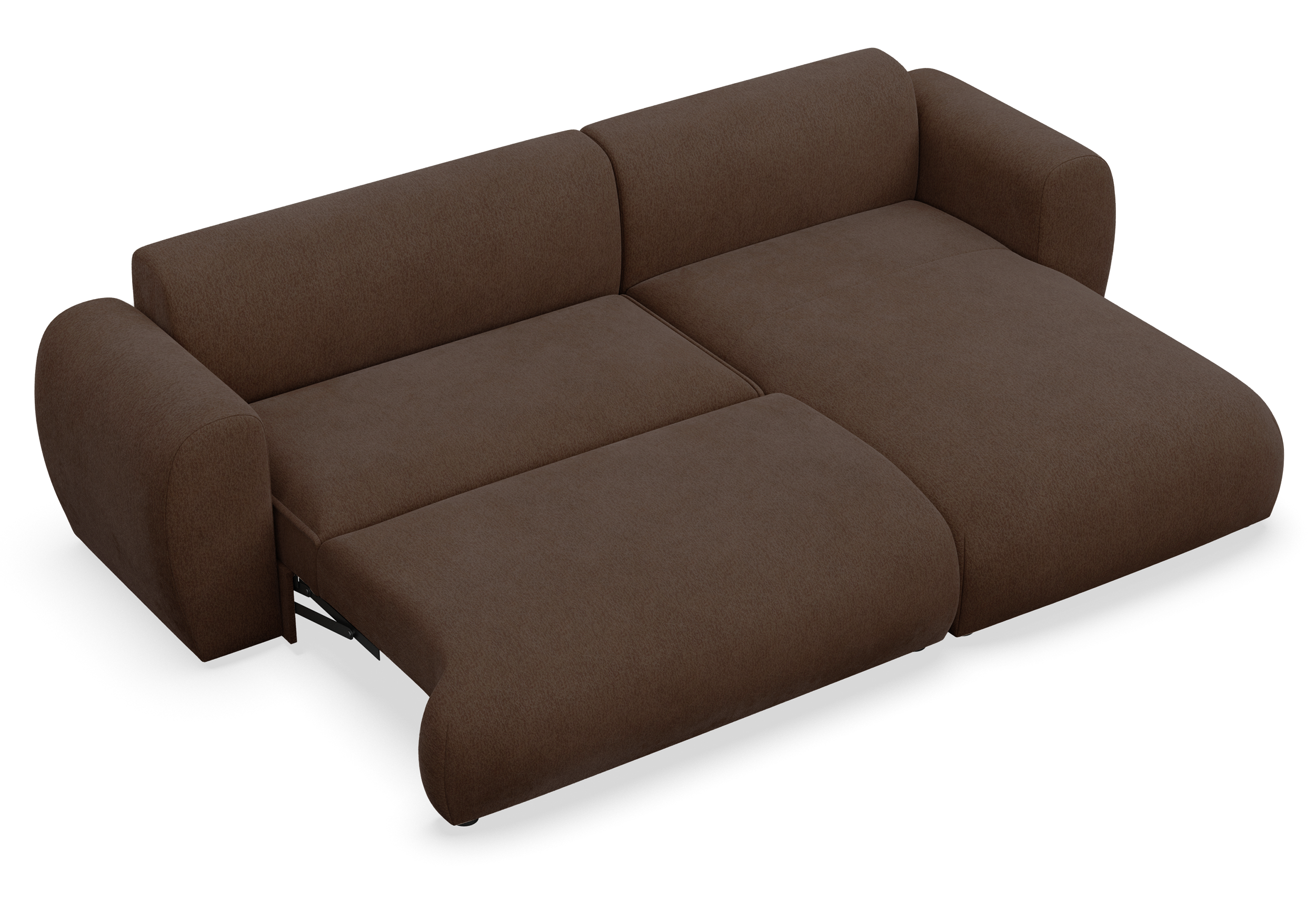 Ecksofa mit Schlaffunktion Emia, L-förmig, rechtsseitig, brauner Chenille-Bezug