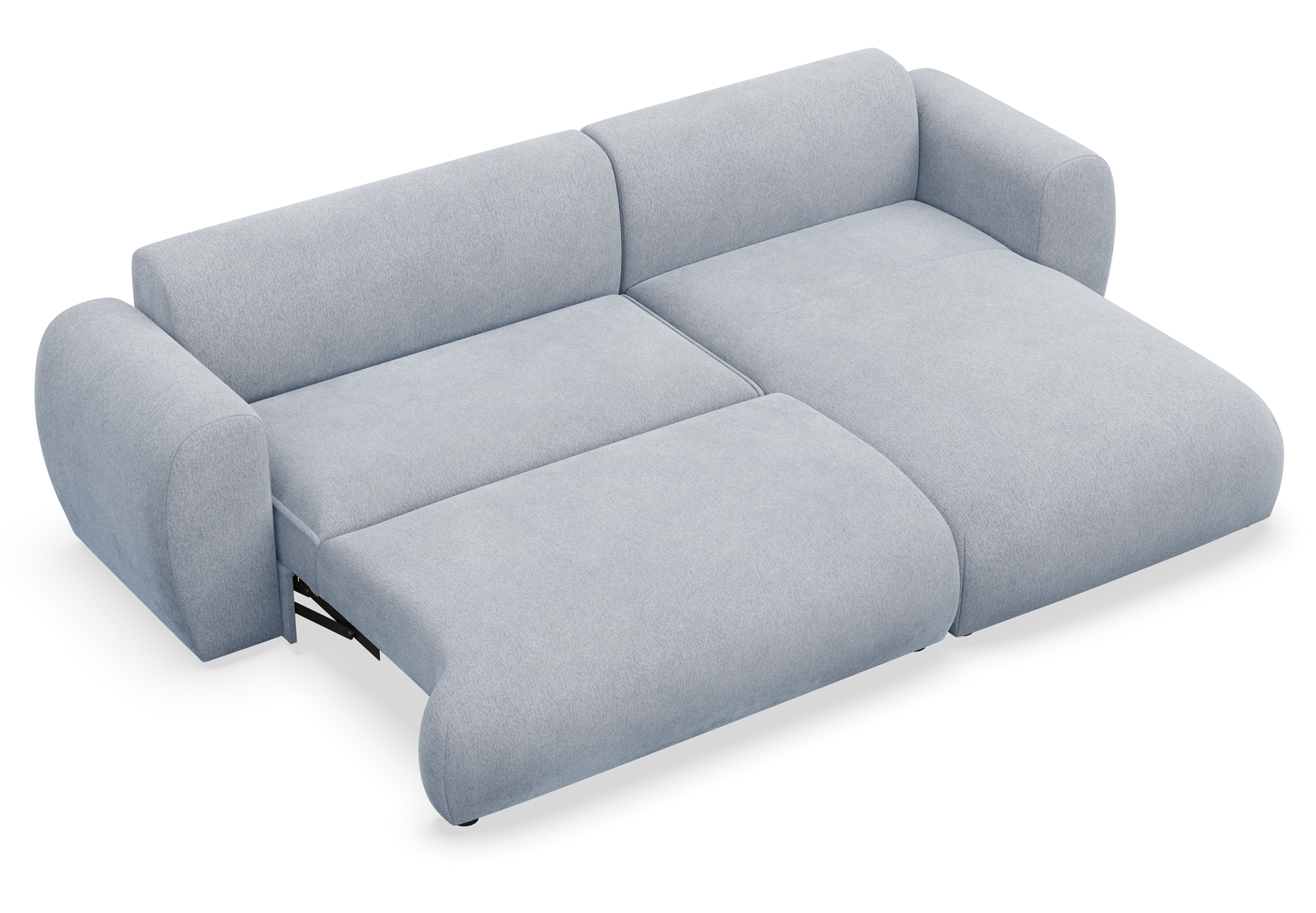 Ecksofa mit Schlaffunktion Emia, L-förmig, rechtsseitig, hellblauer Chenille-Stoff
