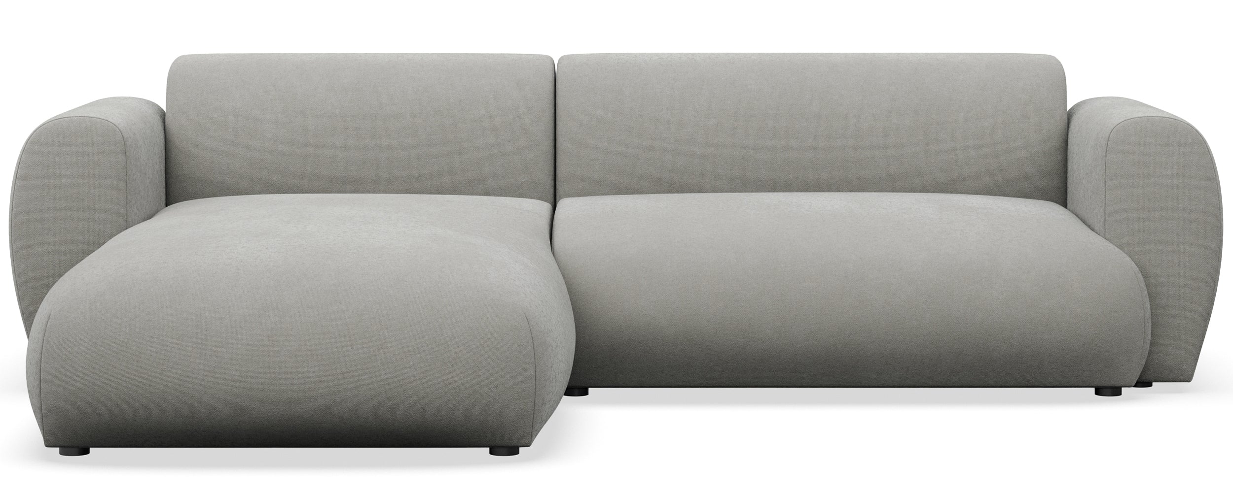 Ecksofa mit Schlafunktion Emia L-förmig, linksseitig, hellgrauer Chenille-Stoff, leicht zu reinigen