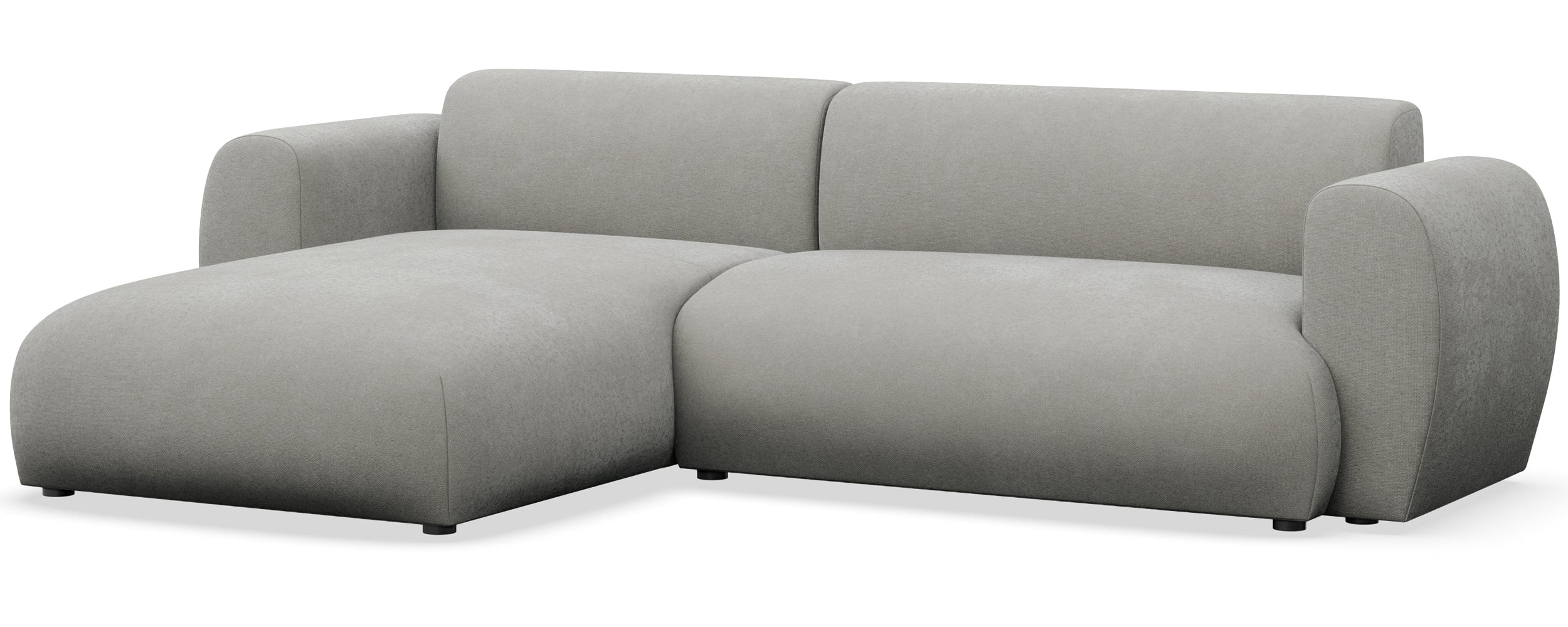 Ecksofa mit Schlafunktion Emia L-förmig, linksseitig, hellgrauer Chenille-Stoff, leicht zu reinigen
