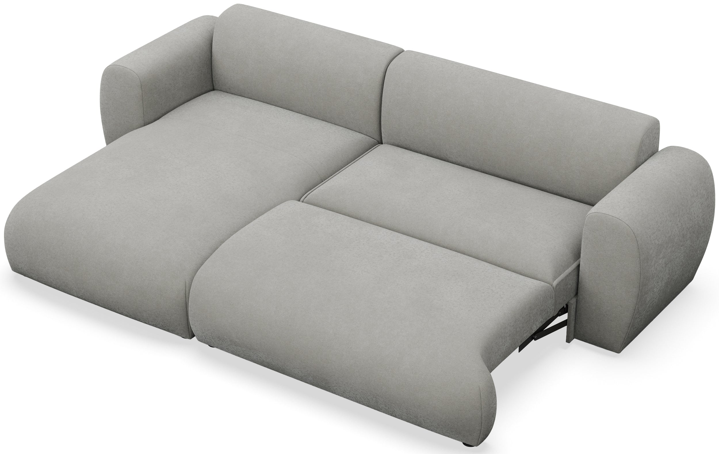 Ecksofa mit Schlafunktion Emia L-förmig, linksseitig, hellgrauer Chenille-Stoff, leicht zu reinigen
