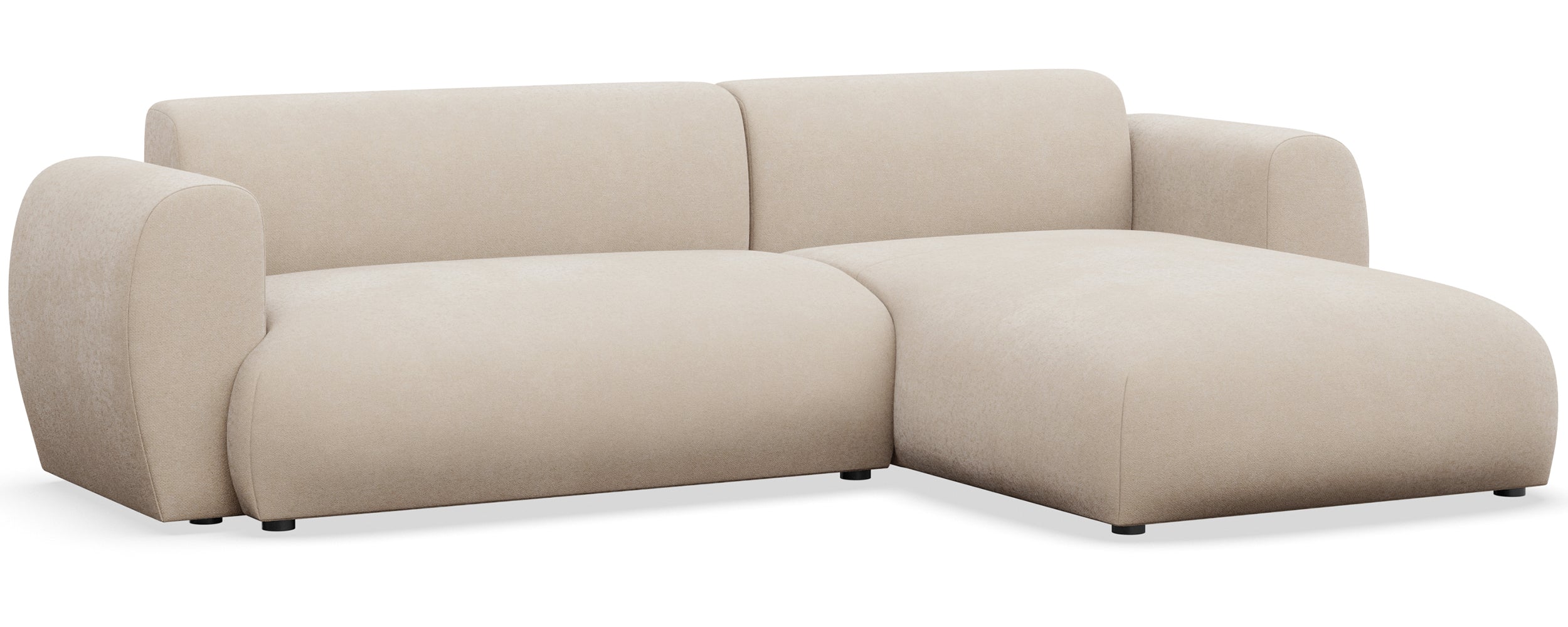 Ecksofa mit Schlaffunktion Emia, L-förmig, rechtsseitig, cremefarben, pflegeleichter Chenillebezug