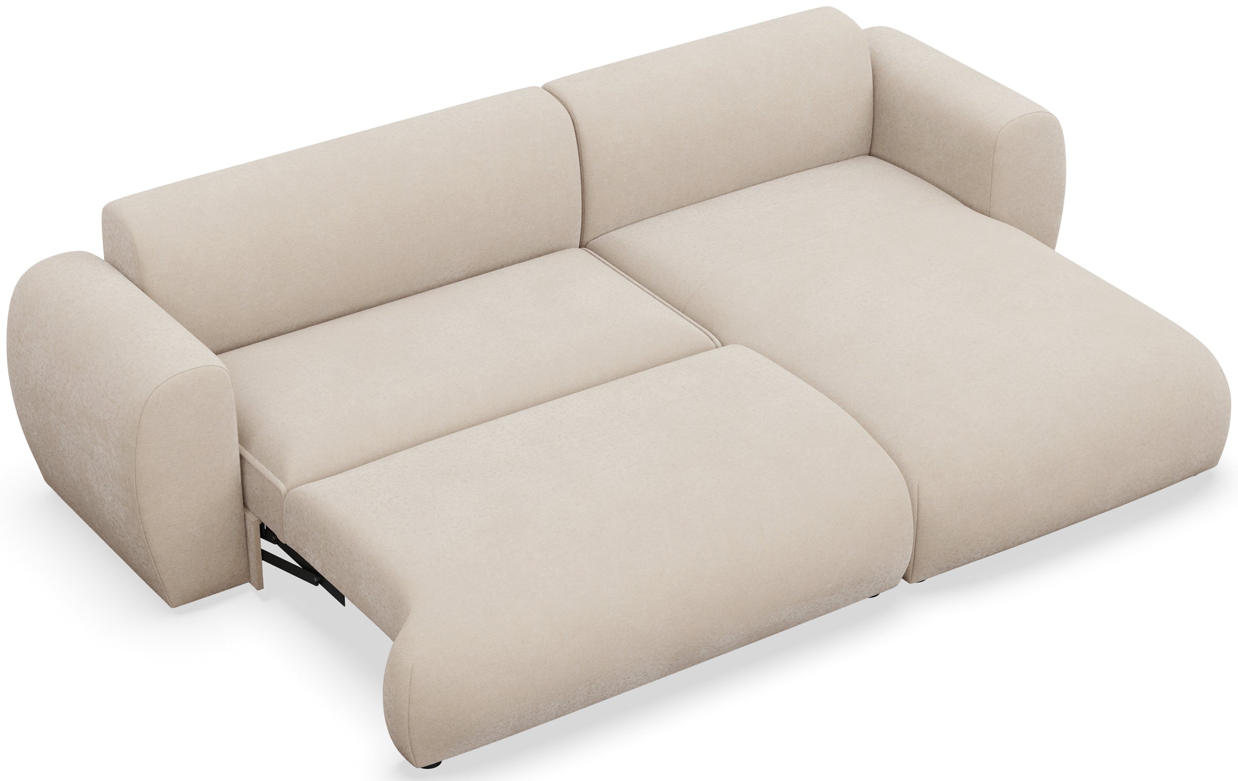 Ecksofa mit Schlaffunktion Emia, L-förmig, rechtsseitig, cremefarben, pflegeleichter Chenillebezug