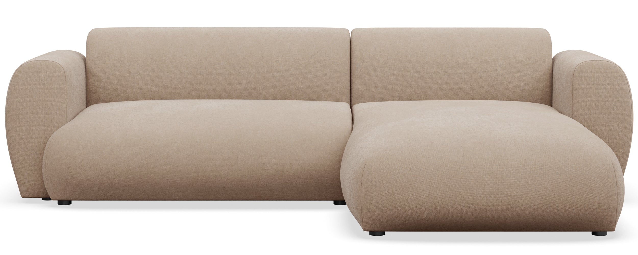 Ecksofa mit Schlaffunktion Emia, L-Form, rechtsseitig, beige, pflegeleichter Chenillestoff