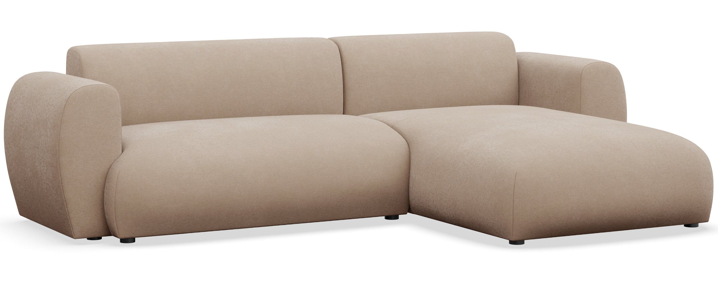 Ecksofa mit Schlaffunktion Emia, L-Form, rechtsseitig, beige, pflegeleichter Chenillestoff