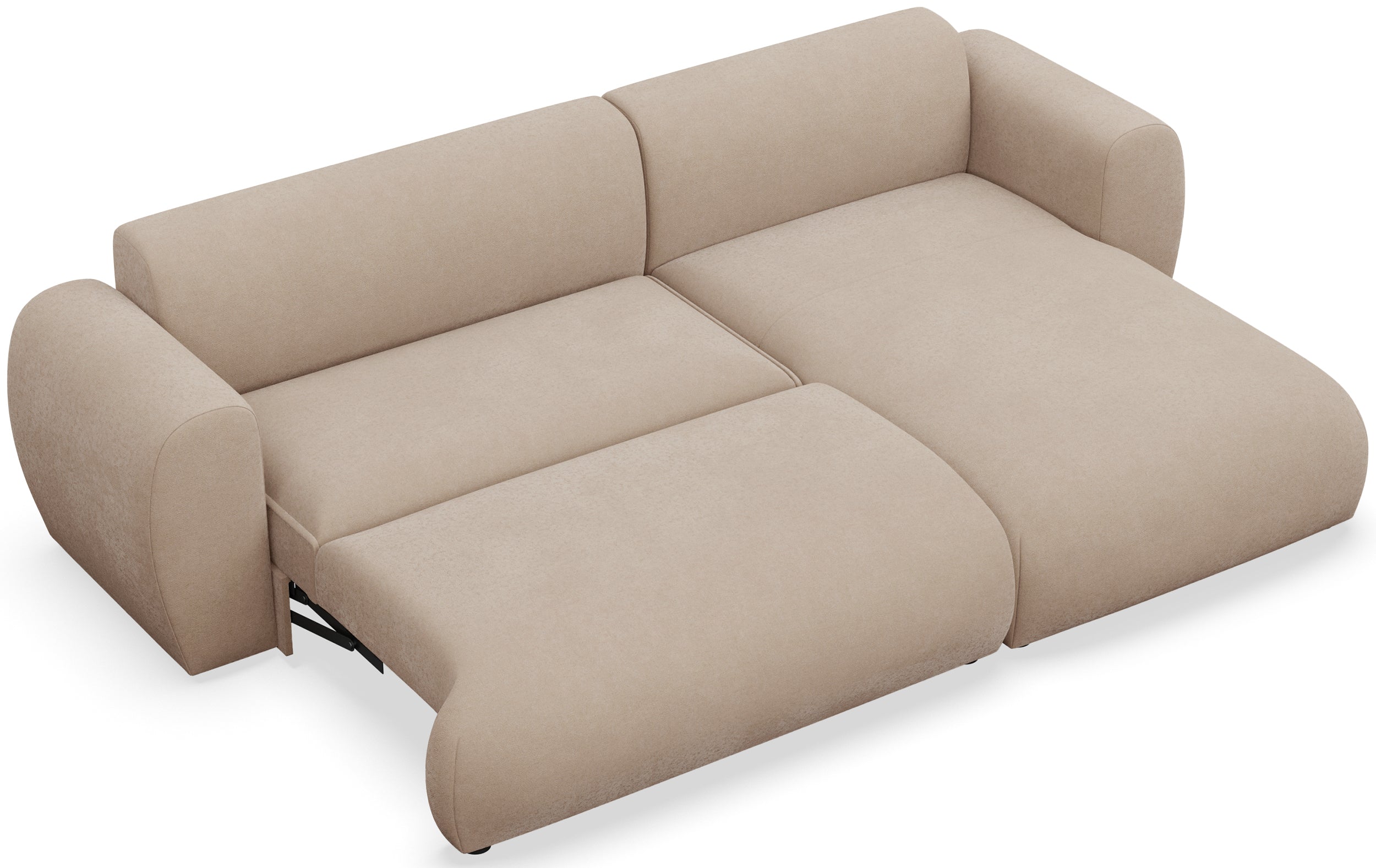 Ecksofa mit Schlaffunktion Emia, L-Form, rechtsseitig, beige, pflegeleichter Chenillestoff