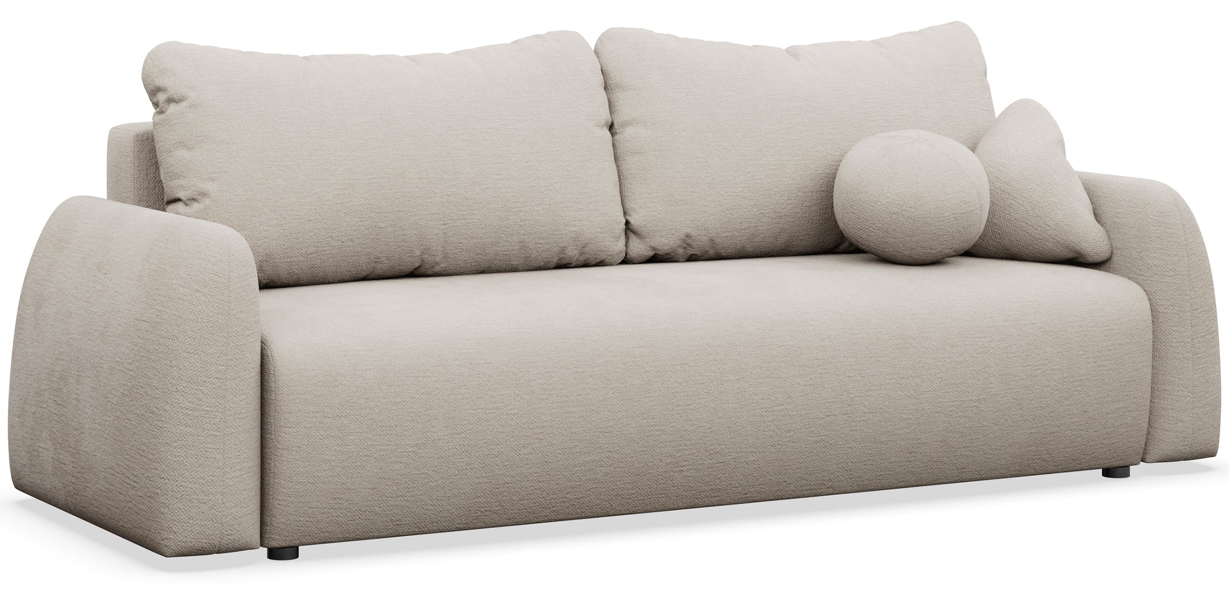 Dreisitziges ausklappbares Sofa Nubelle mit Stauraum, hellbeiger hydrophober Chenillestoff