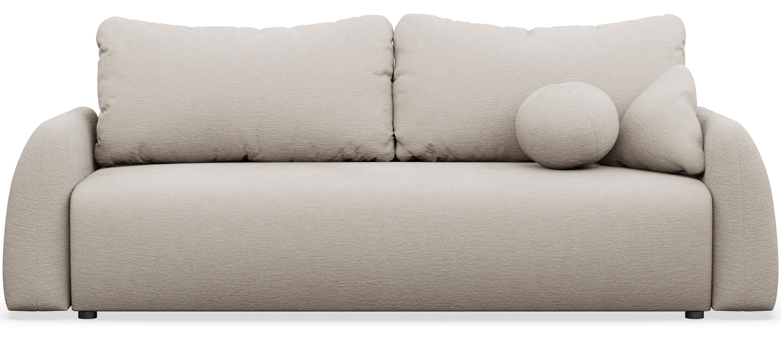 Dreisitziges ausklappbares Sofa Nubelle mit Stauraum, hellbeiger hydrophober Chenillestoff