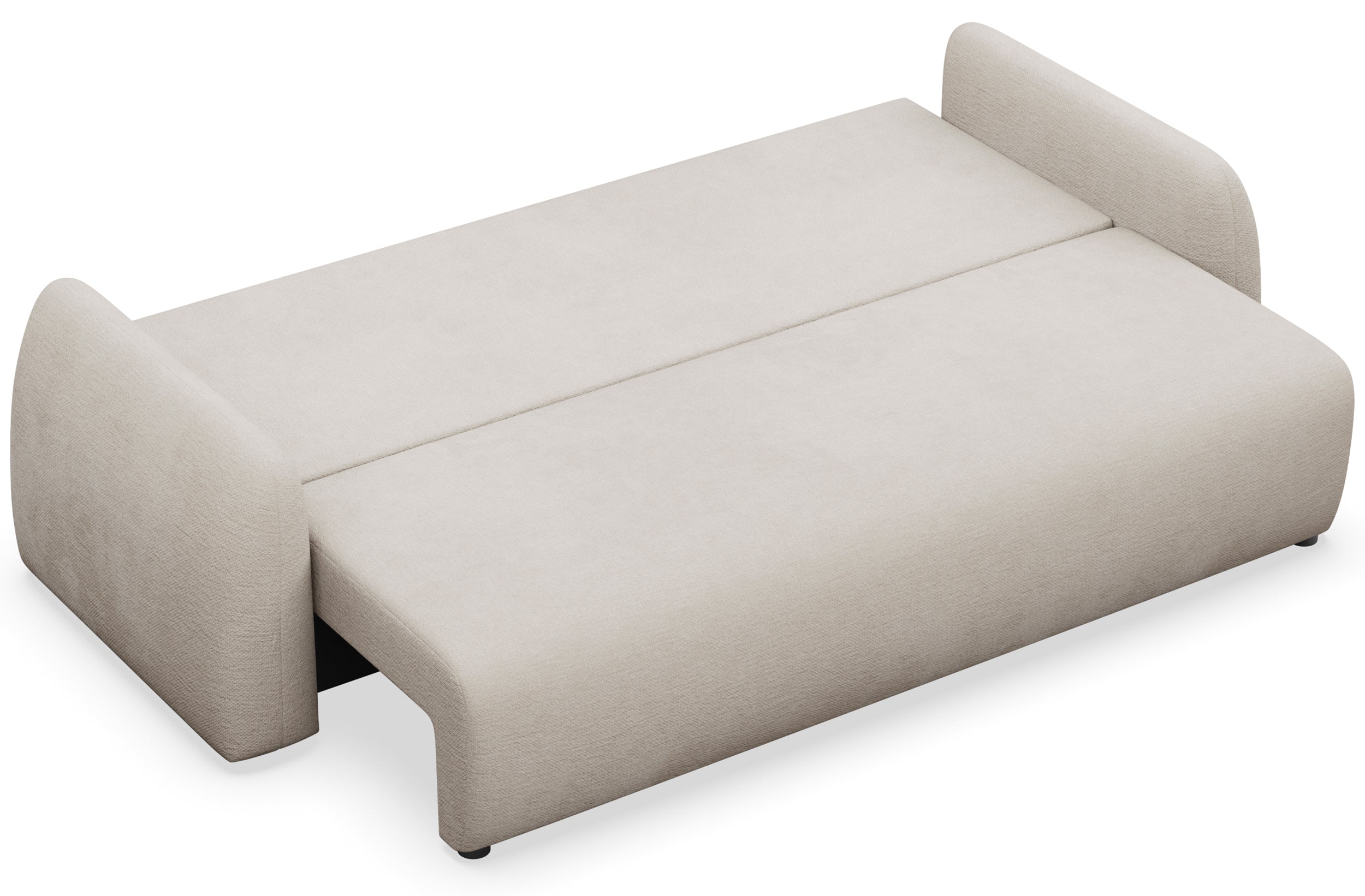 Dreisitziges ausklappbares Sofa Nubelle mit Stauraum, hellbeiger hydrophober Chenillestoff