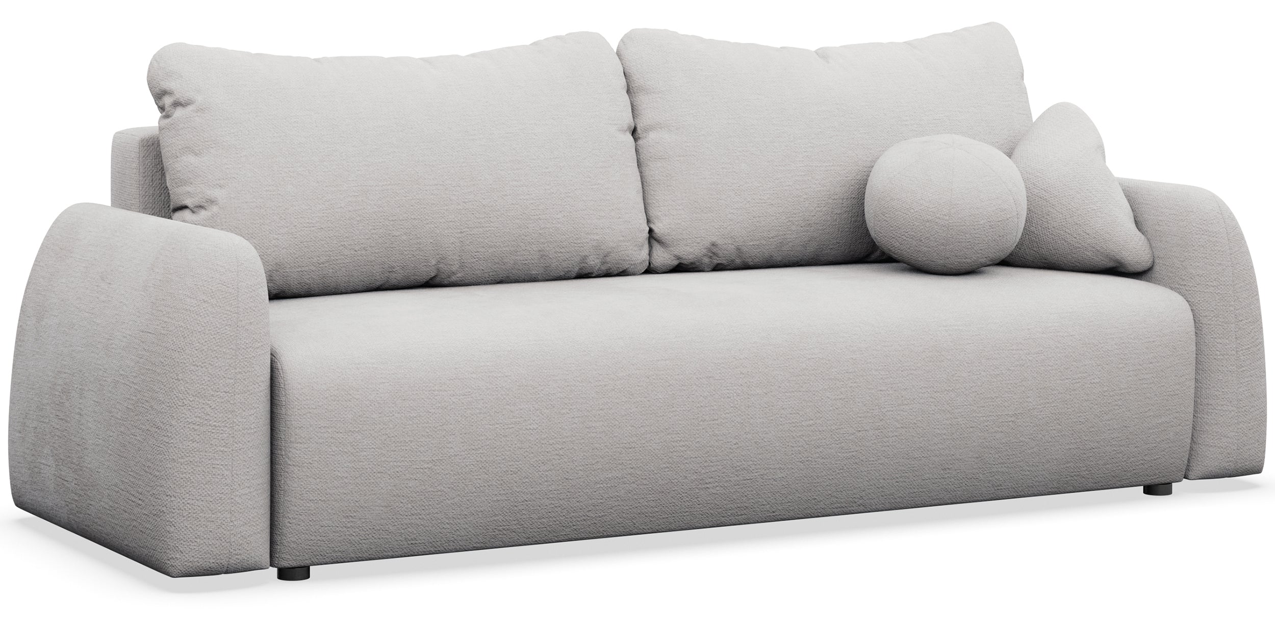 Dreisitziges ausklappbares Sofa Nubelle mit Stauraum, hellgrauer hydrophober Chenillestoff