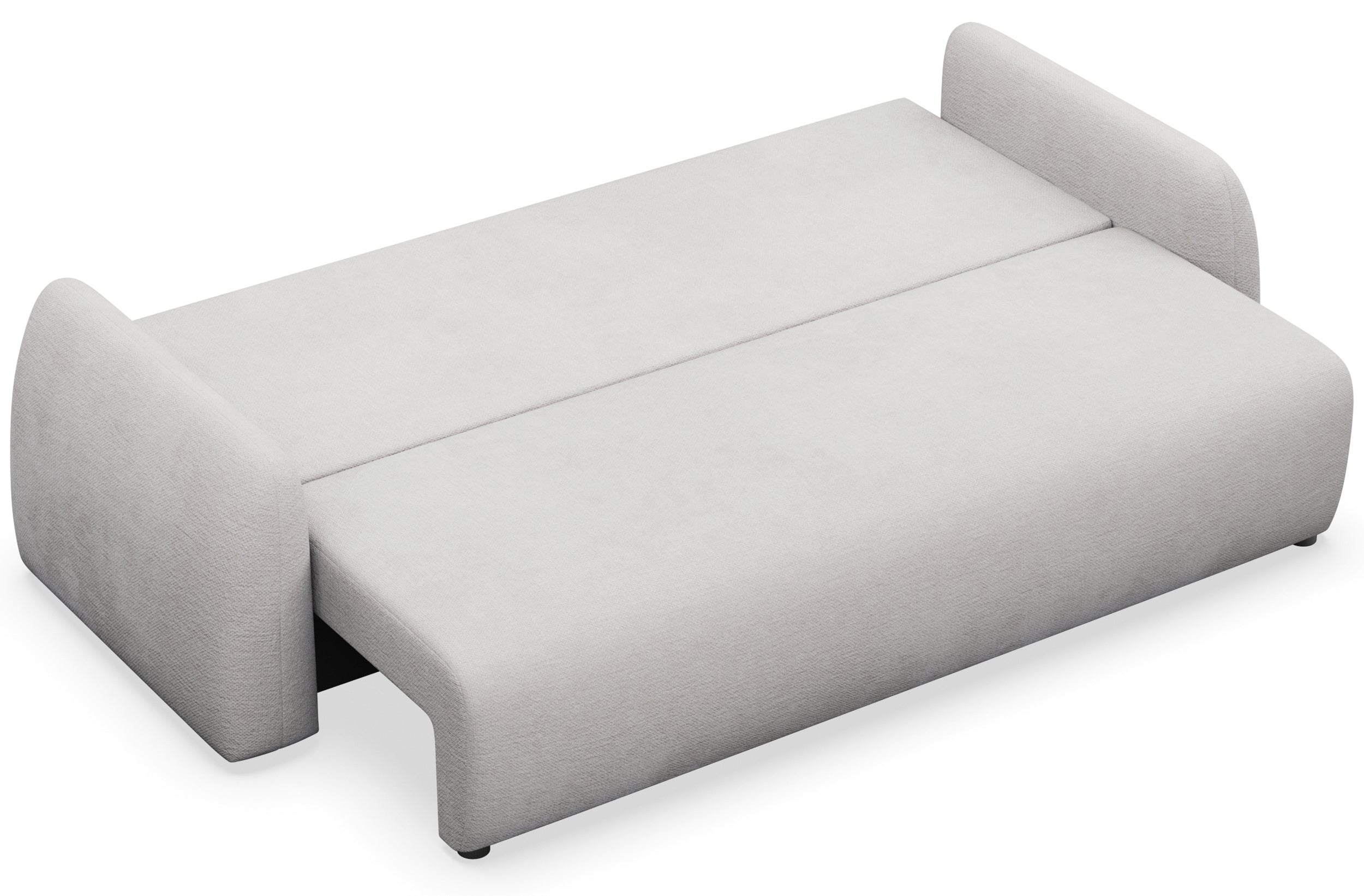 Dreisitziges ausklappbares Sofa Nubelle mit Stauraum, hellgrauer hydrophober Chenillestoff