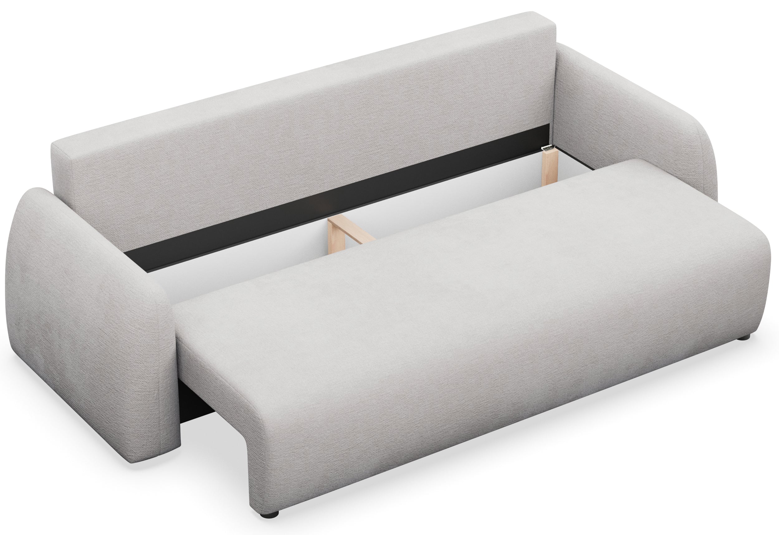 Dreisitziges ausklappbares Sofa Nubelle mit Stauraum, hellgrauer hydrophober Chenillestoff