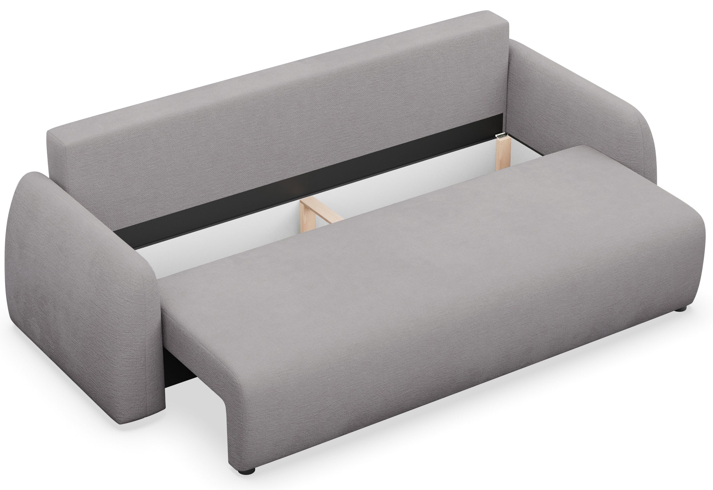 Dreisitziges ausklappbares Sofa Nubelle mit Stauraum, grauer hydrophober Chenillestoff
