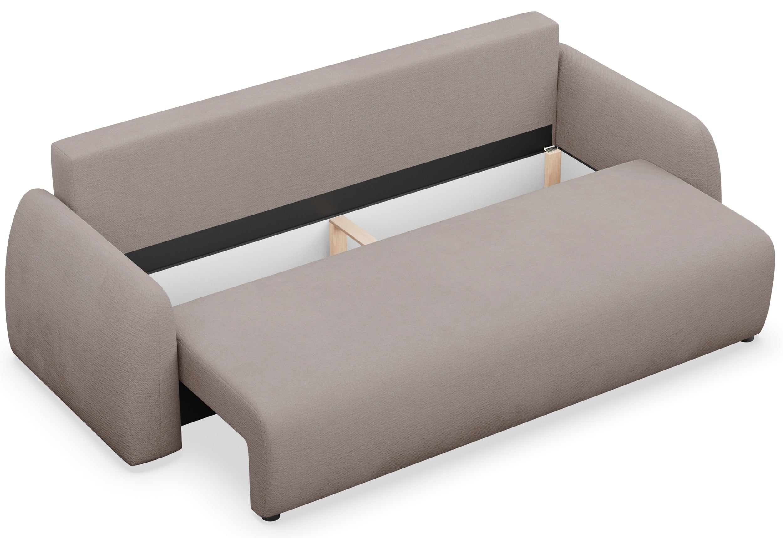 Dreisitziges Schlafsofa Nubelle mit Stauraum, dunkelbeige, hydrophobes Chenillegewebe