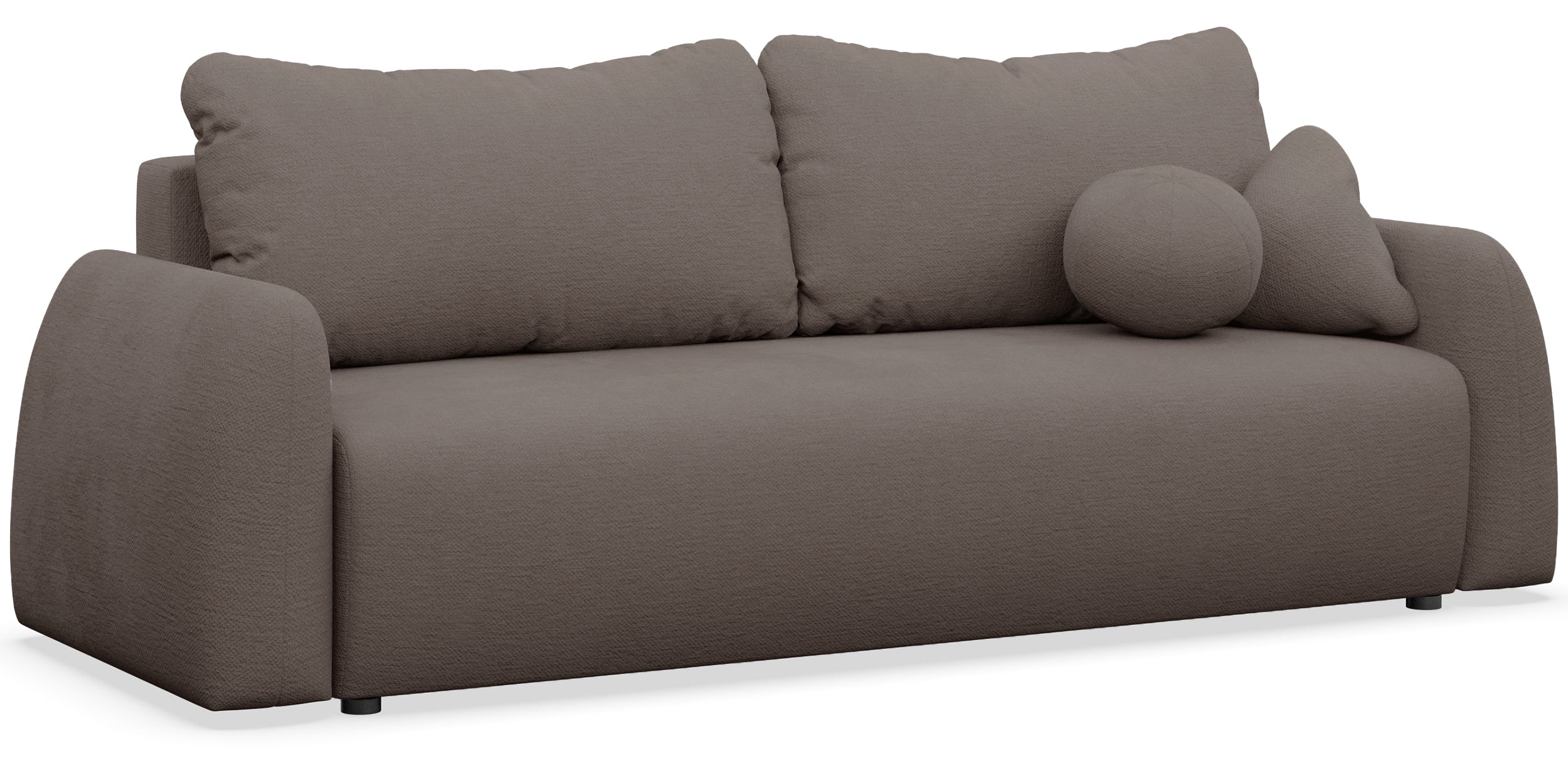 Dreisitziges ausklappbares Sofa Nubelle mit Stauraum, braunes hydrophobes Chenille