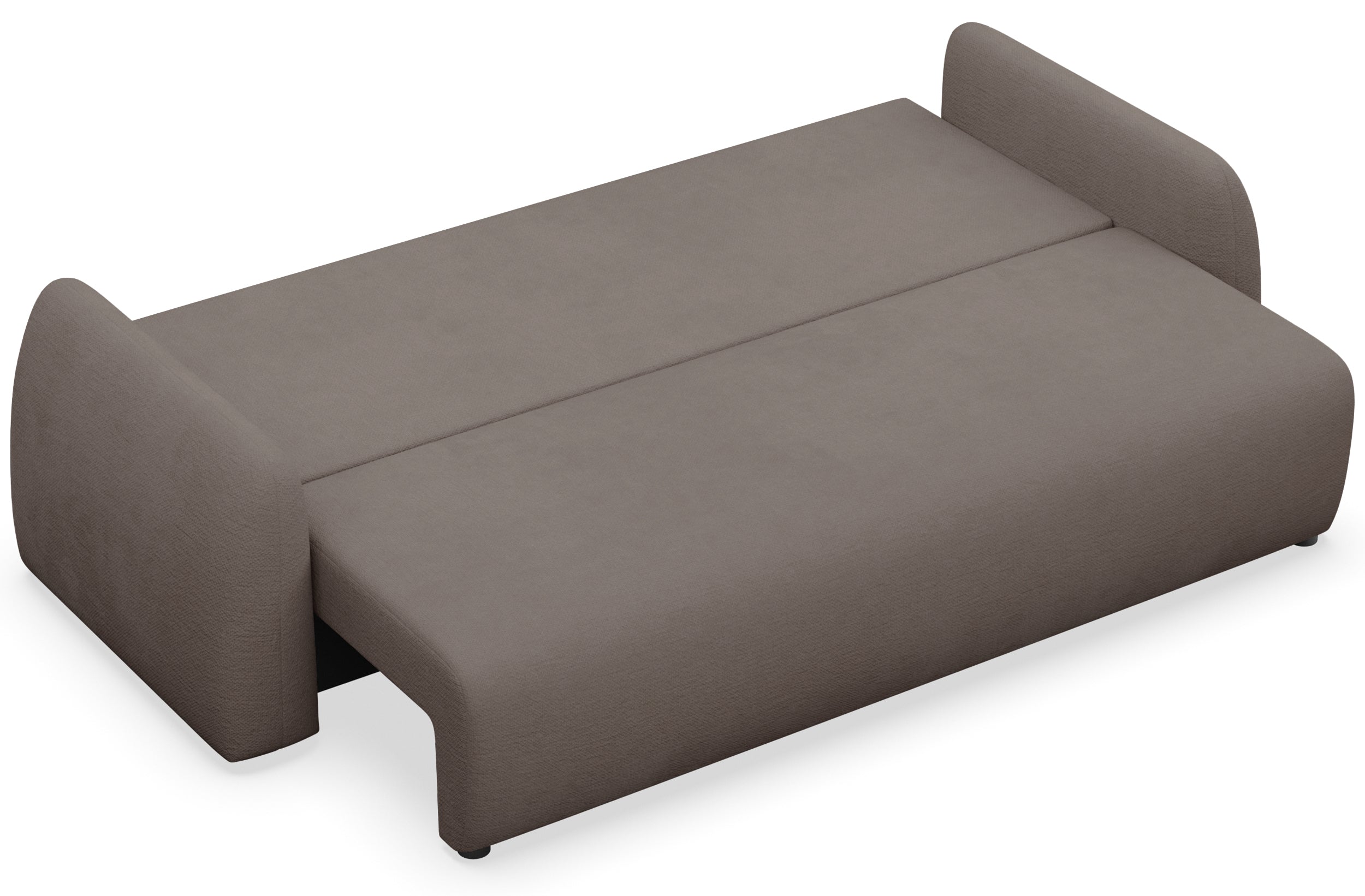 Dreisitziges ausklappbares Sofa Nubelle mit Stauraum, braunes hydrophobes Chenille