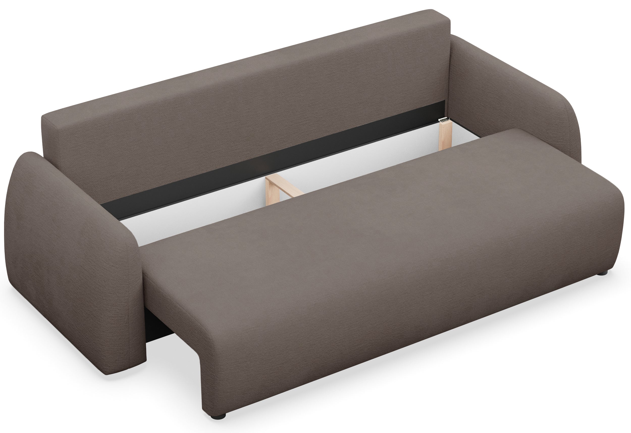 Dreisitziges ausklappbares Sofa Nubelle mit Stauraum, braunes hydrophobes Chenille