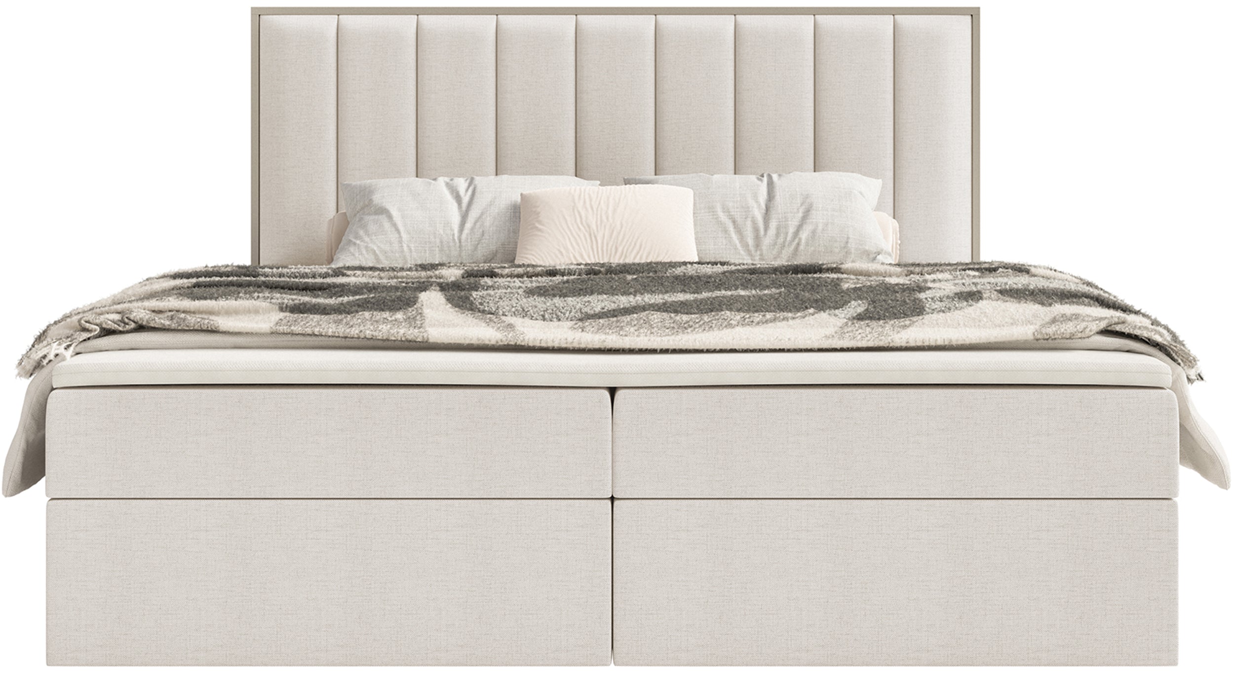 Kontinentales Bett 160x200 cm Togents mit Stauraum und Topper, hellbeige Chenille, wasserabweisend