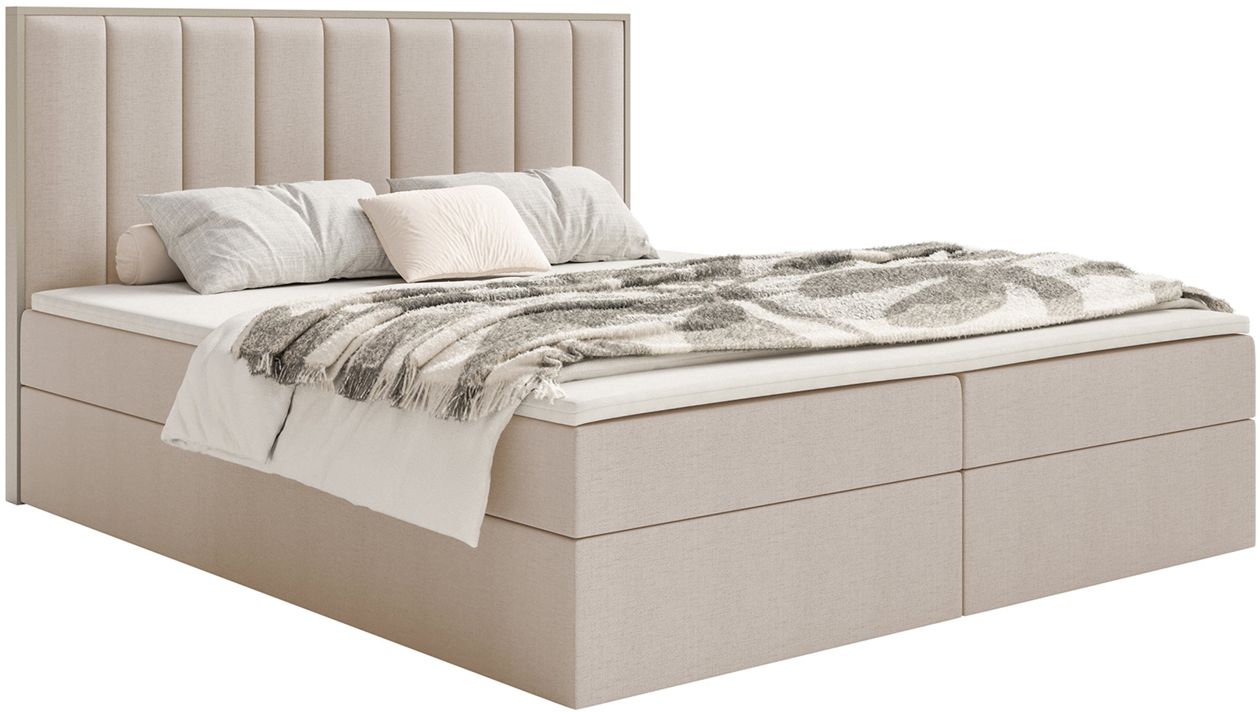 Kontinentales Bett 160x200 cm Togents mit Stauraum und Topper, beige Chenille, wasserabweisend
