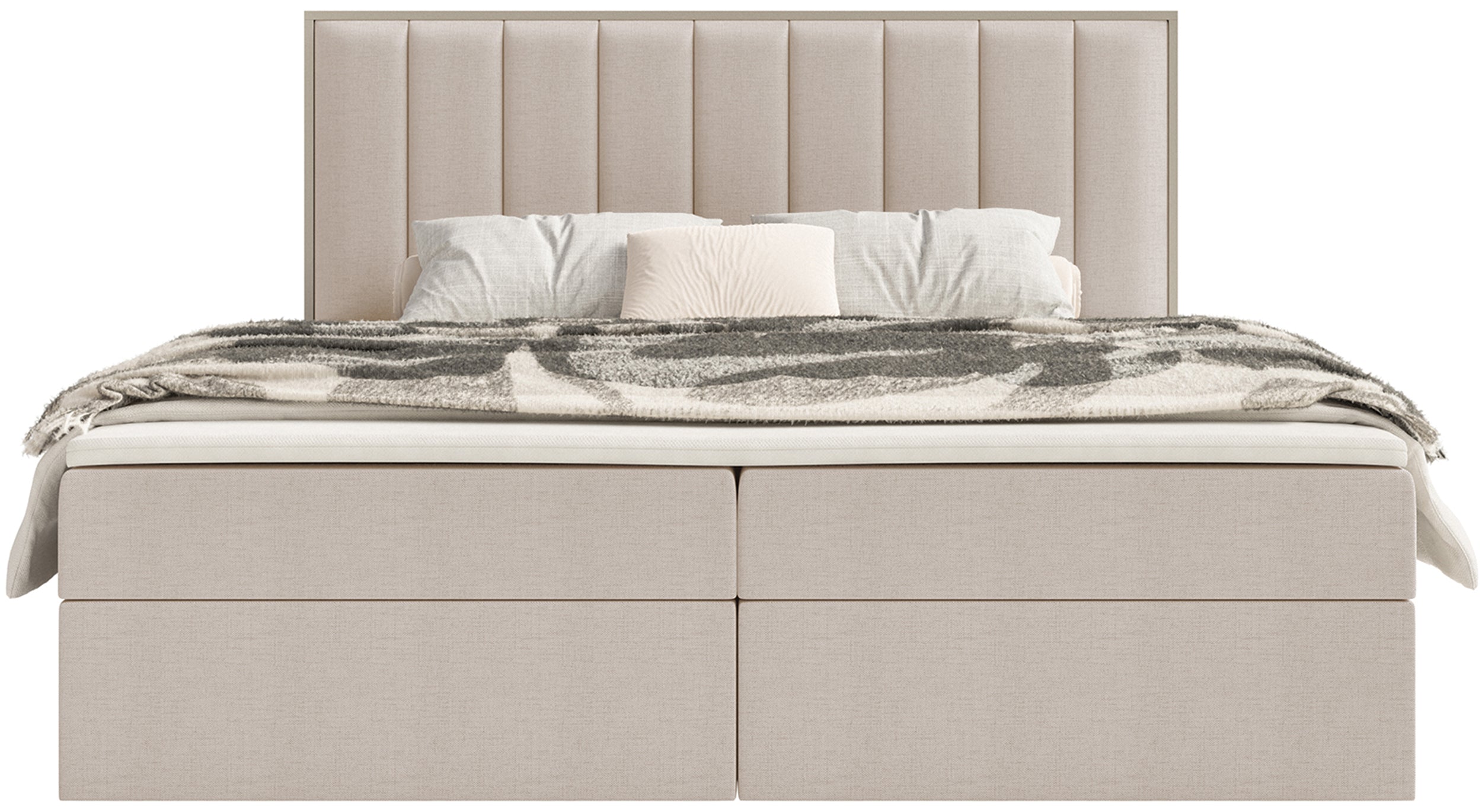 Kontinentales Bett 160x200 cm Togents mit Stauraum und Topper, beige Chenille, wasserabweisend