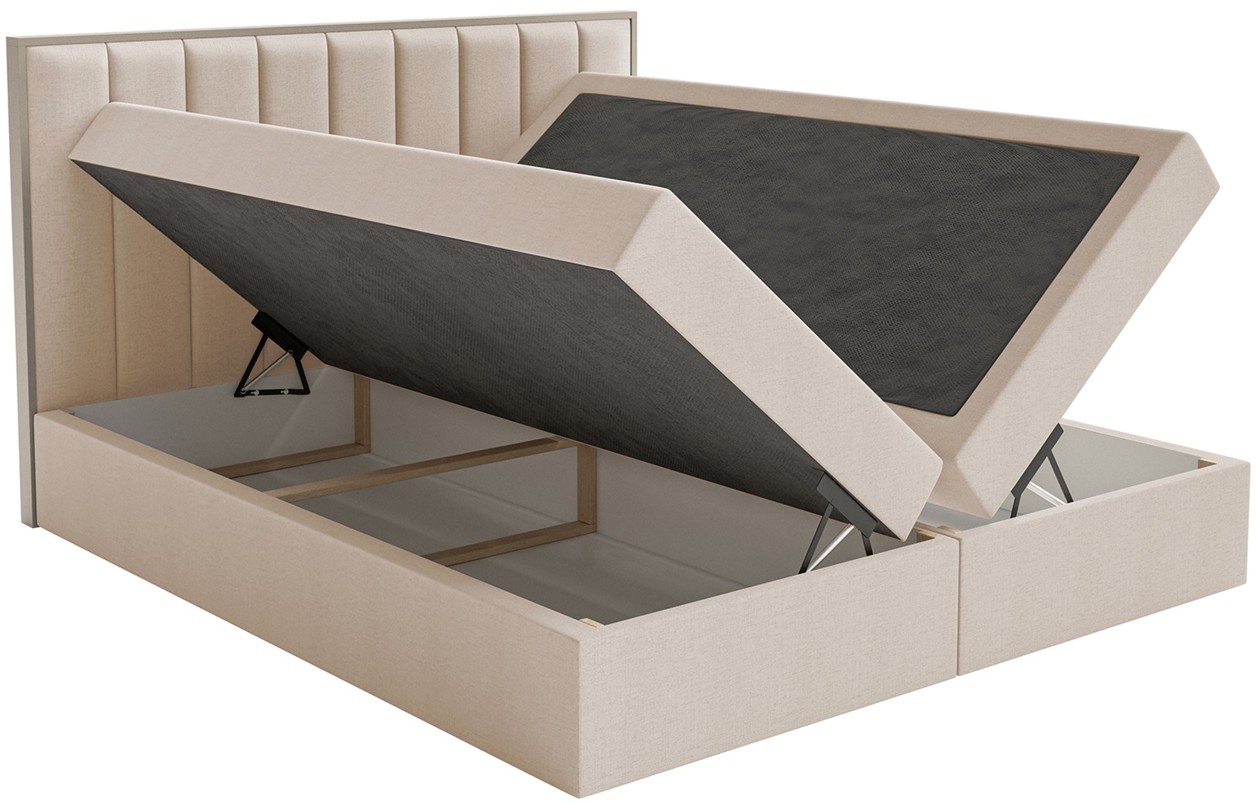 Kontinentales Bett 160x200 cm Togents mit Stauraum und Topper, beige Chenille, wasserabweisend
