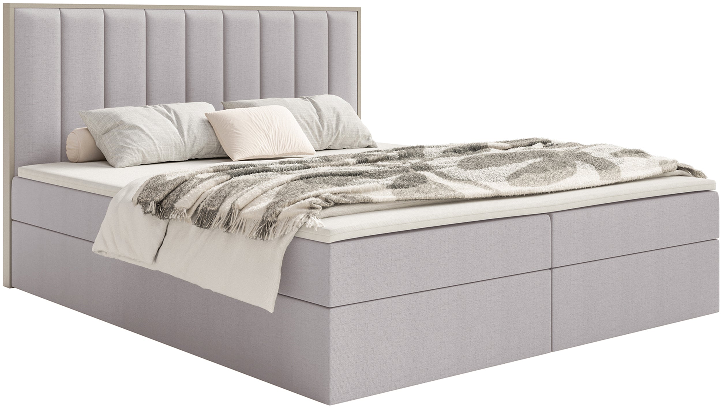 Kontinentalbett 160x200 cm Togents mit Stauraum und Topper, grauer hydrophober Chenillestoff