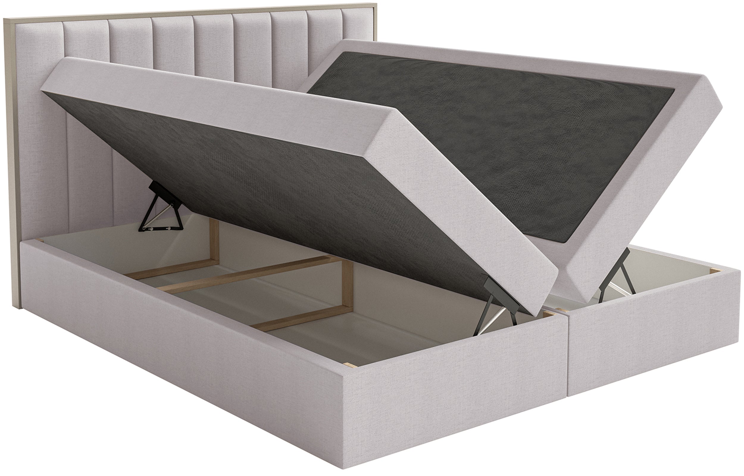 Kontinentalbett 160x200 cm Togents mit Stauraum und Topper, grauer hydrophober Chenillestoff