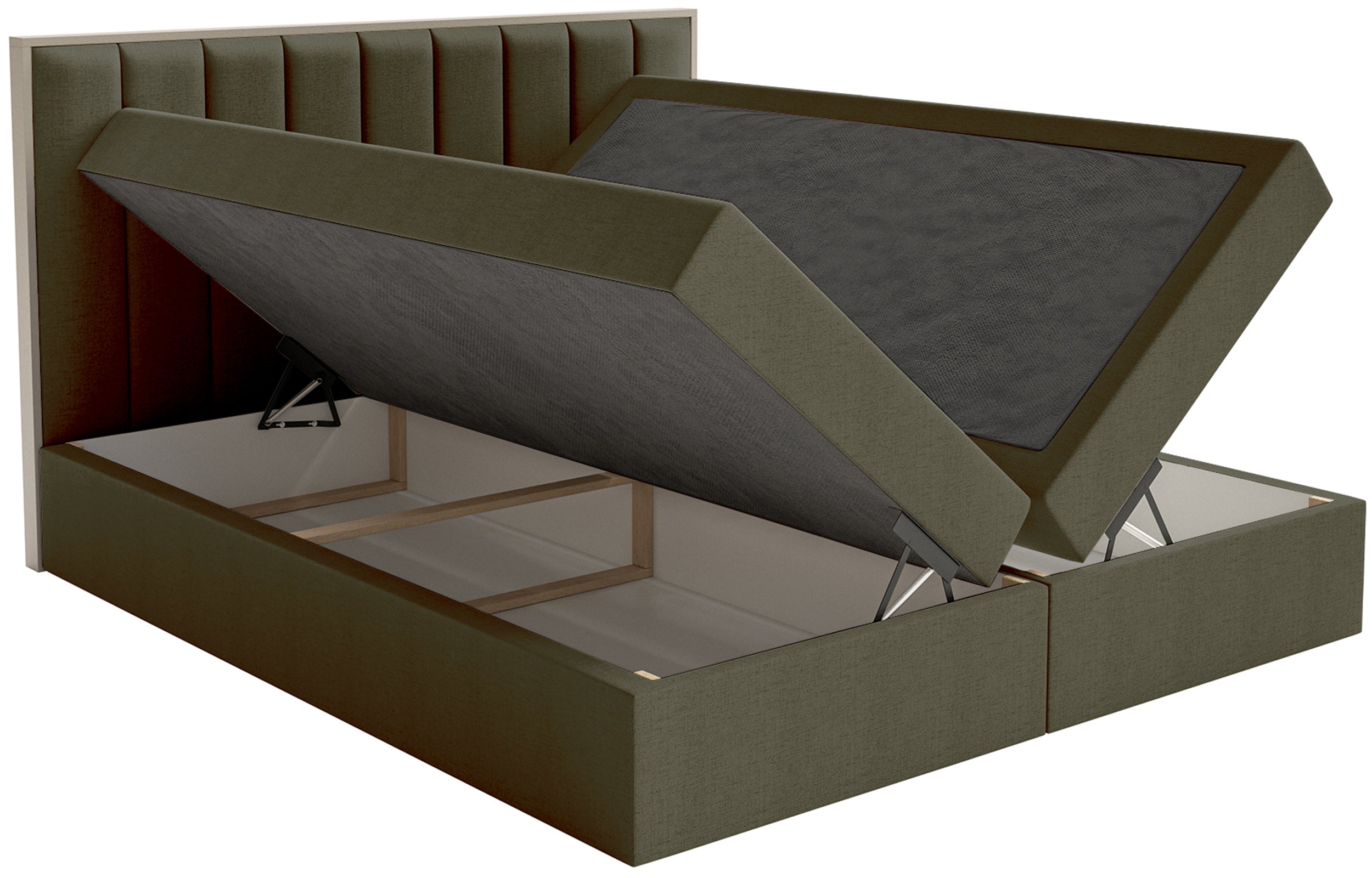 Kontinentales Bett 160x200 cm Togents mit Stauraum und Topper, dunkelgrüner hydrophober Chenillebezug