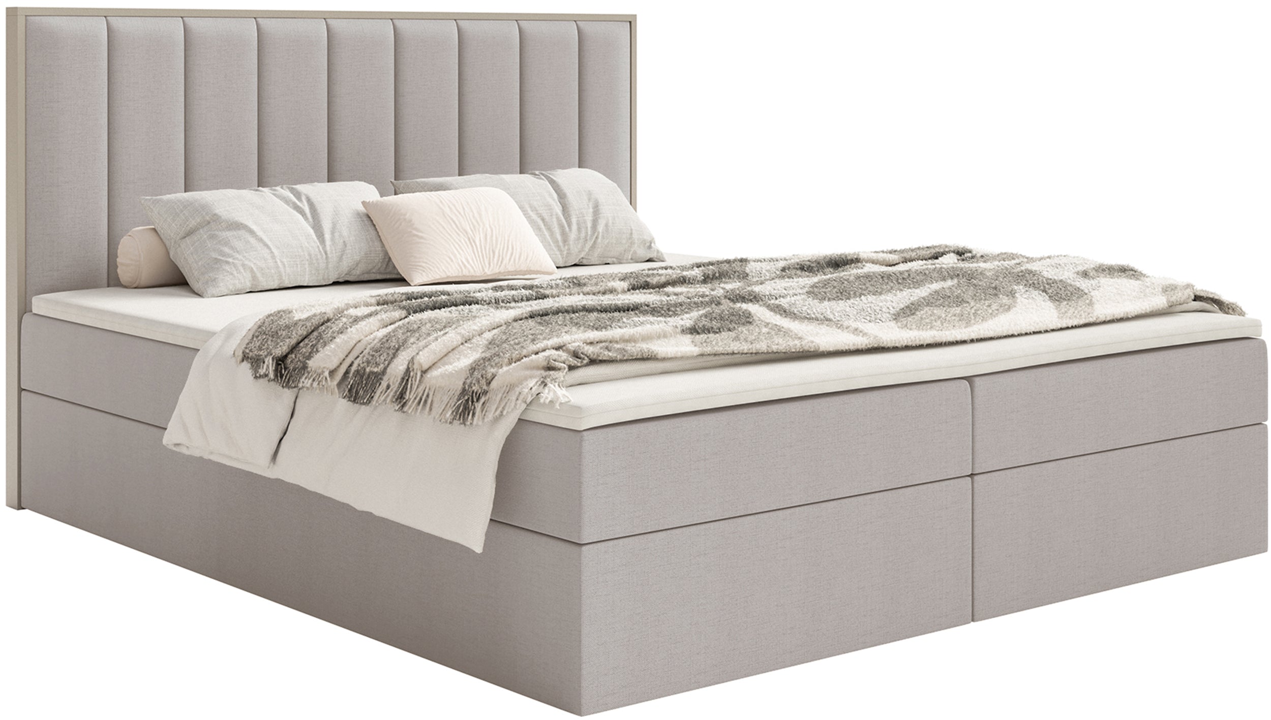 Kontinentalbett 160x200 cm Togents mit Stauraum und Topper, grau-beige Chenille, hydrophob