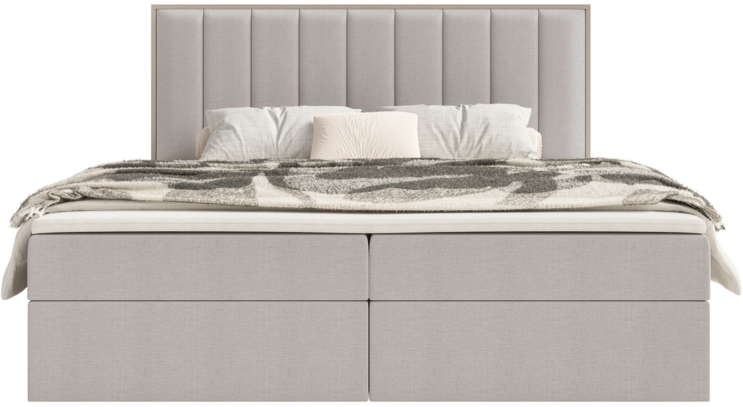 Kontinentalbett 160x200 cm Togents mit Stauraum und Topper, grau-beige Chenille, hydrophob