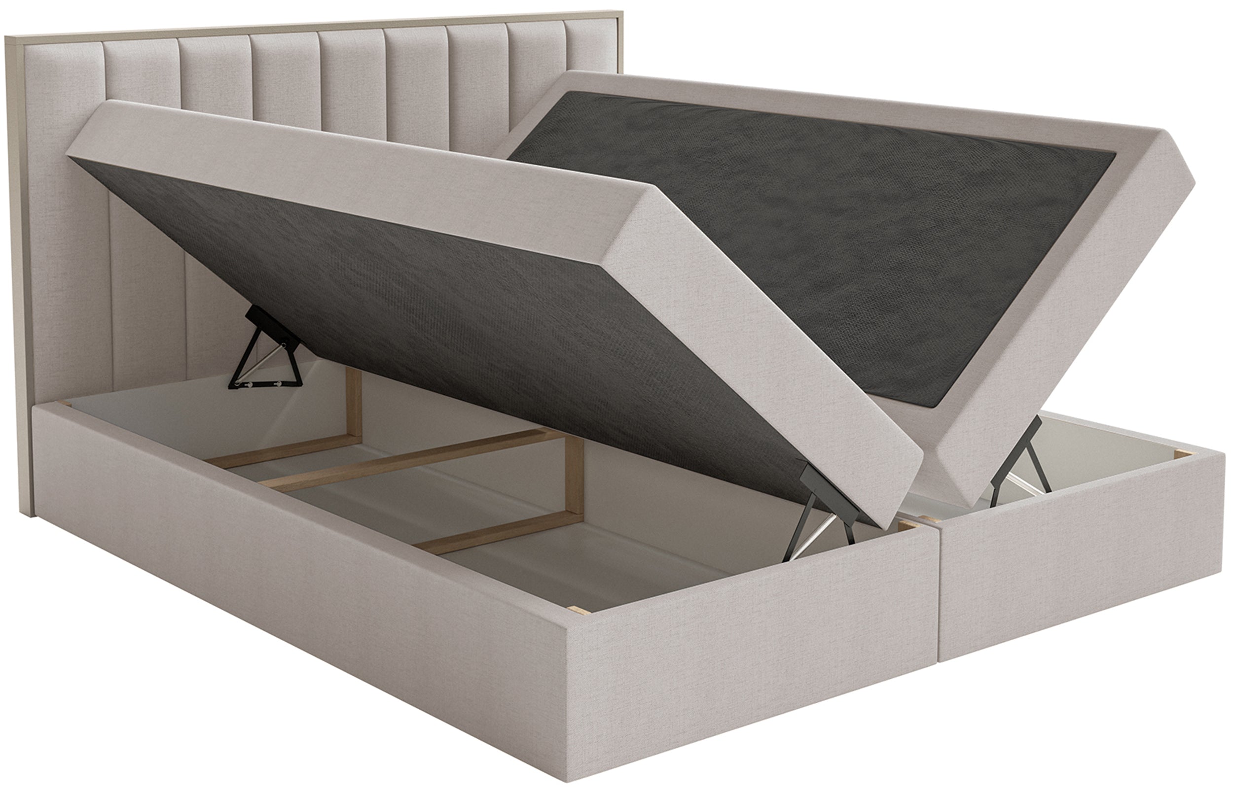Kontinentalbett 160x200 cm Togents mit Stauraum und Topper, grau-beige Chenille, hydrophob